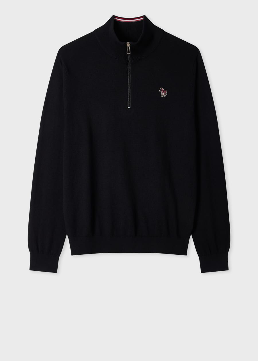 Men's Black Merino Wool Quarter Zip Sweater