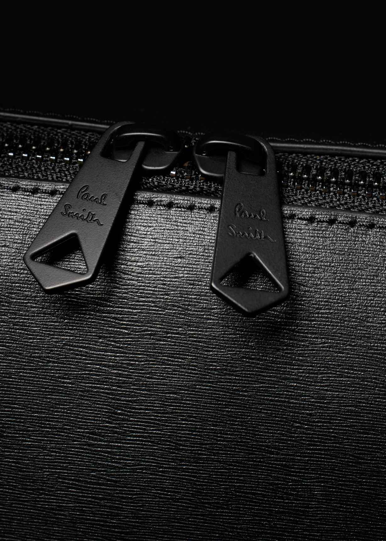 Black Straw-Grain Embossed Leather Folio