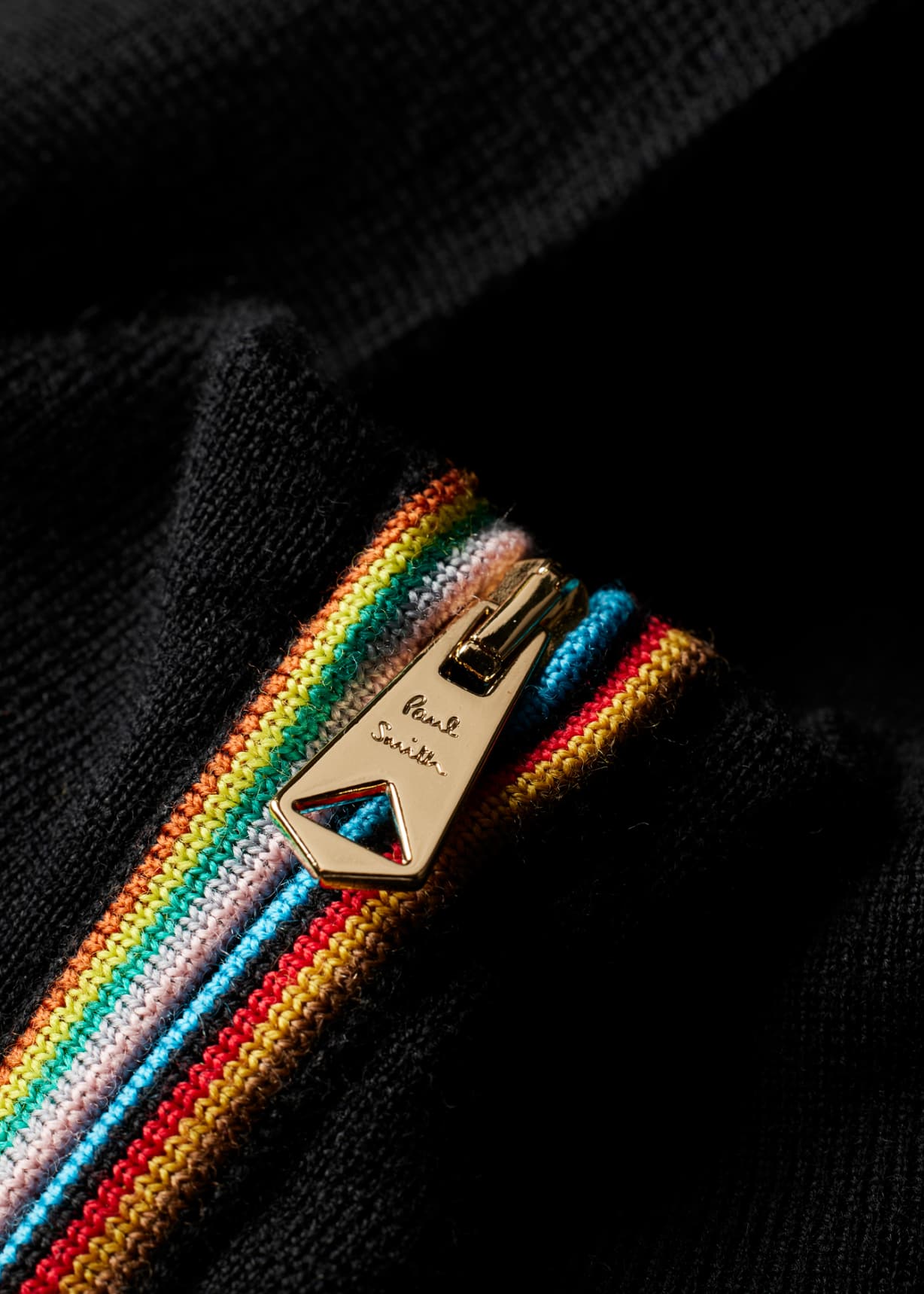 Men's Black Washable Merino Wool 'Signature Stripe' Zip Cardigan