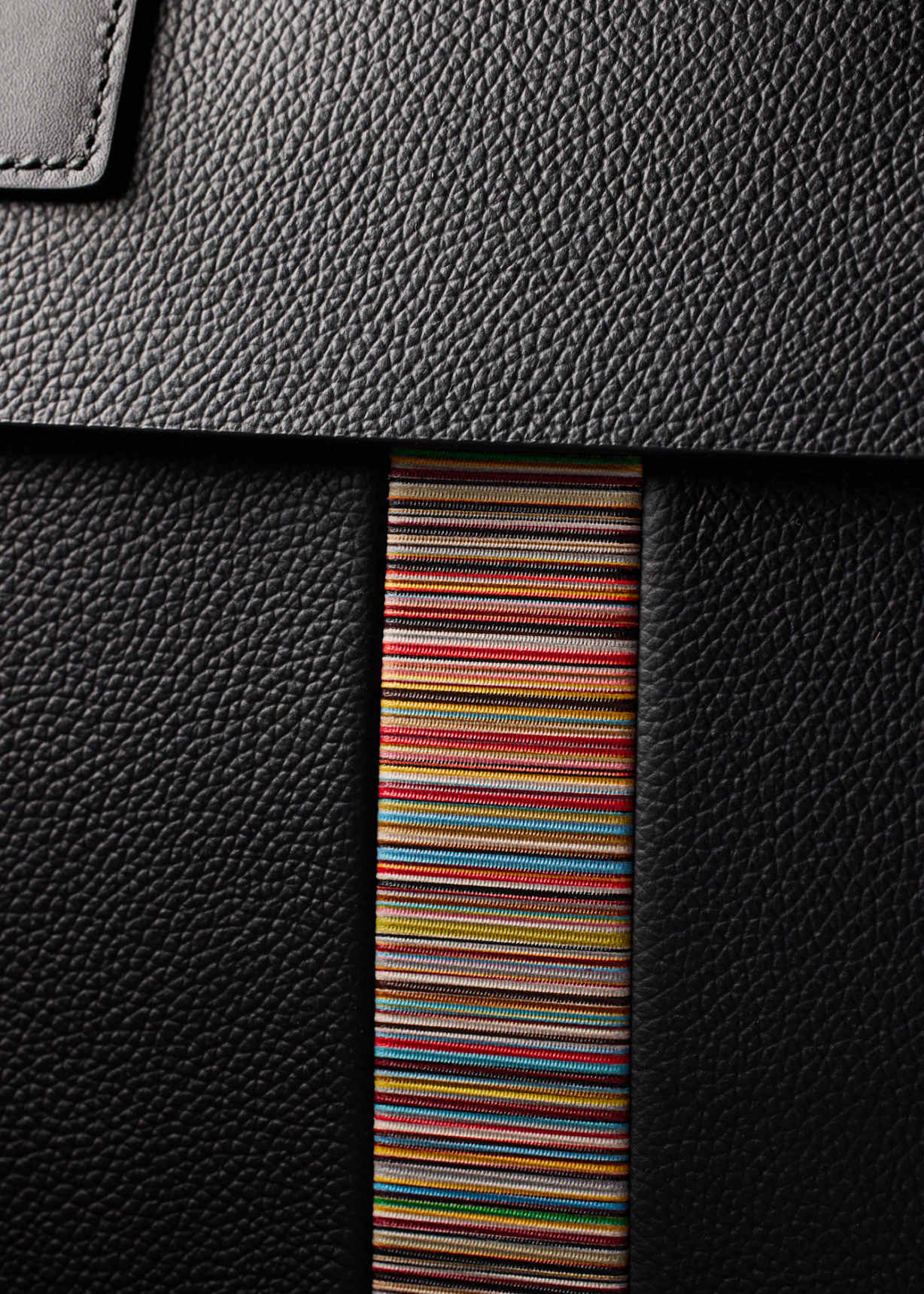 Men's Black Leather 'Signature Stripe' Trim Double-Zip Folio
