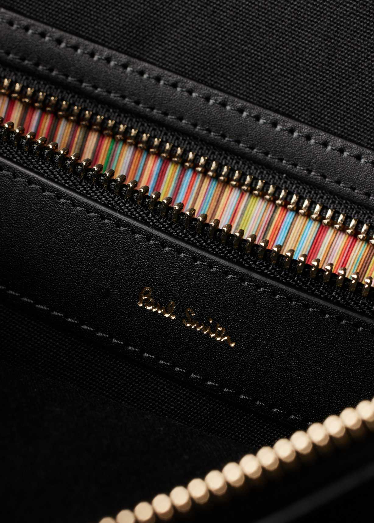Men's Black Leather 'Signature Stripe' Trim Double-Zip Folio