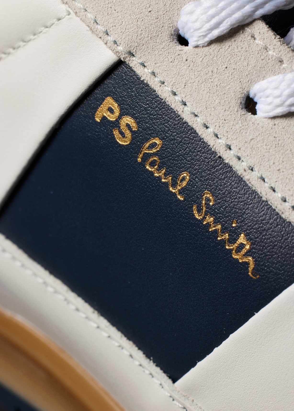 Men's White and Navy 'Dover' Leather Panel Trainers
