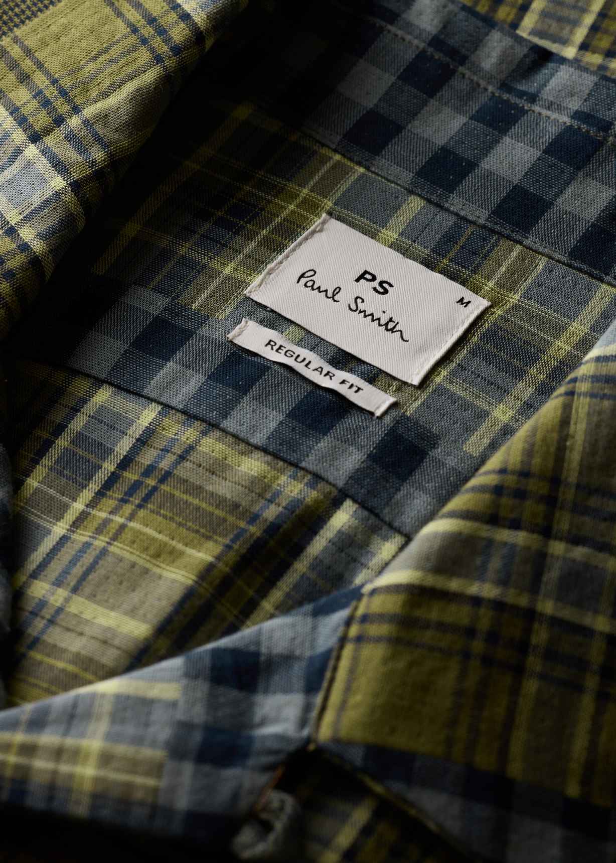 Men's Regular-Fit Green Patchwork Check Shirt