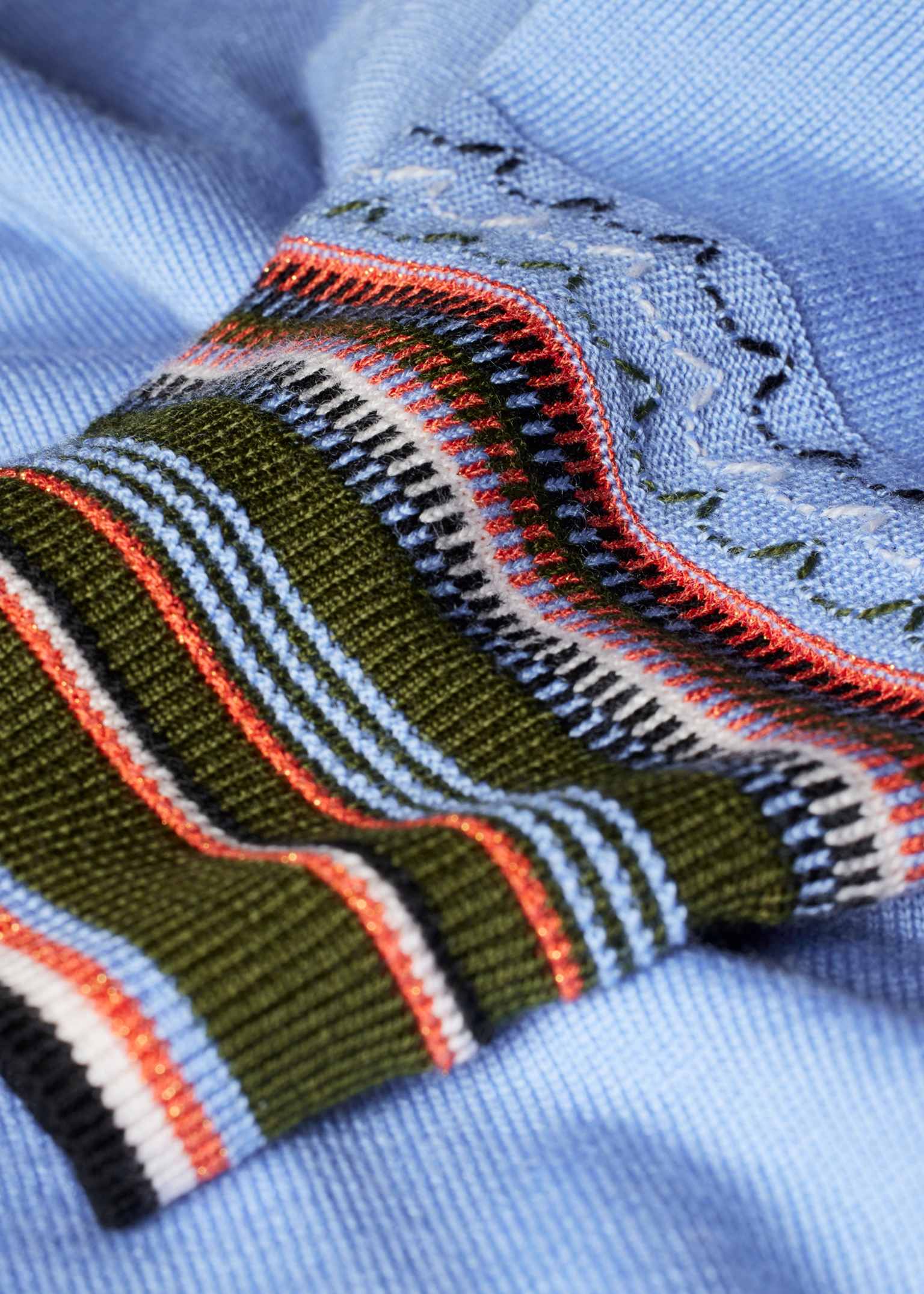 Women's Dusty Blue Merino Wool Stripe Cuff Sweater