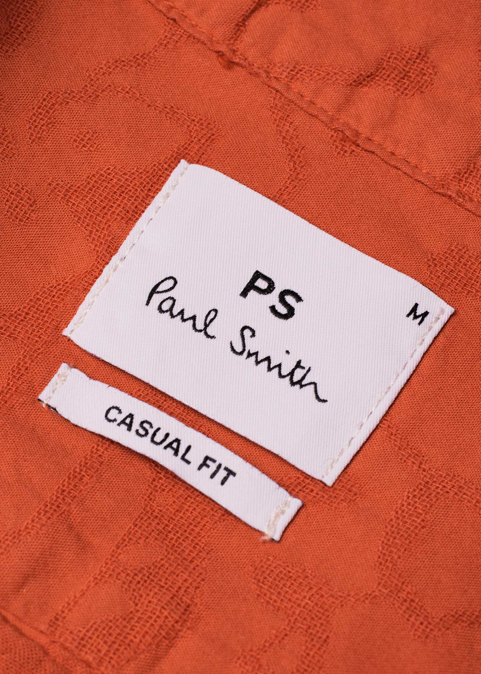 Men's Orange Cotton Textured-Jacquard Short-Sleeve Shirt