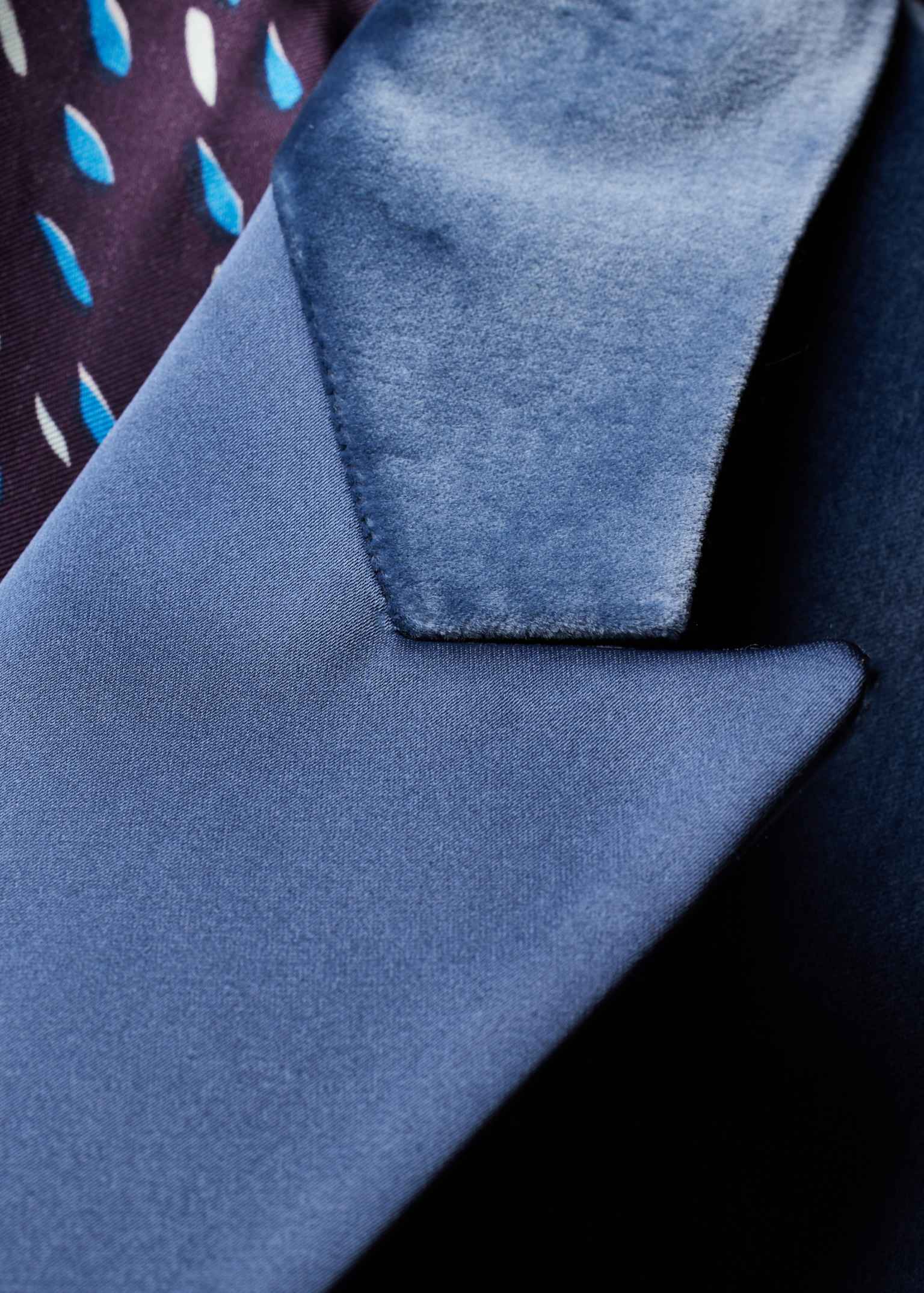 Velvet Velour Men's blazer Formal Dark Blue Sport Coat Two Tone Trimming Notch Collar main image 1