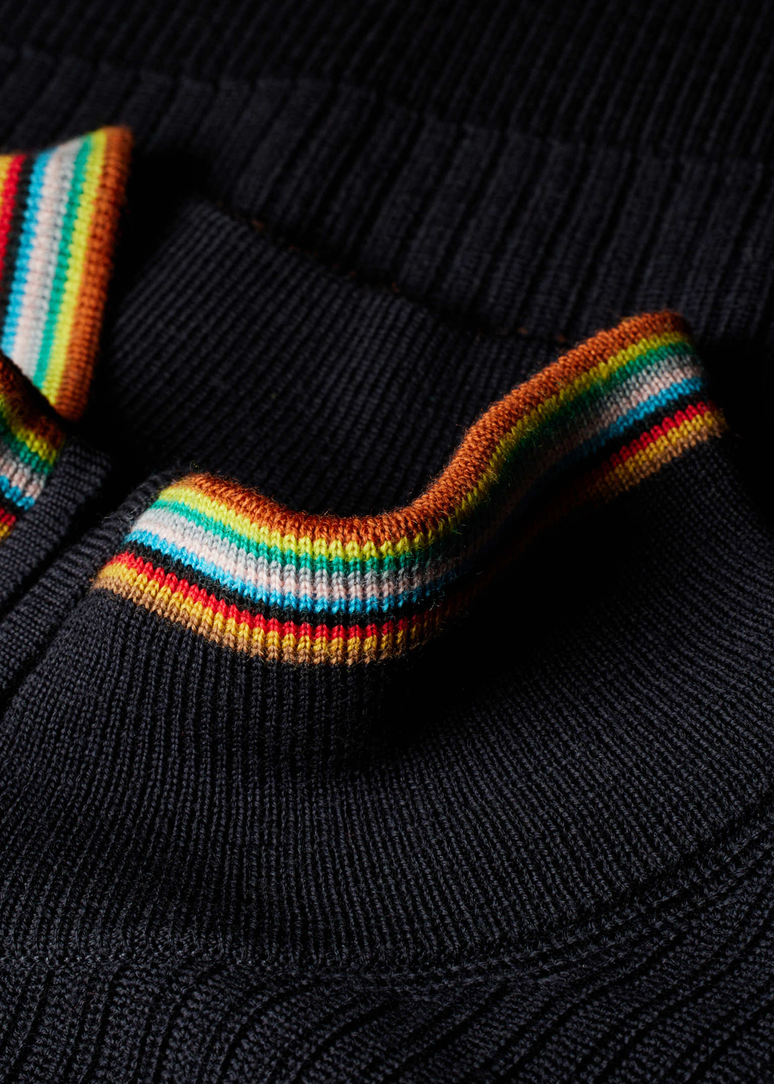 Men's Navy Washable Merino Wool 'Signature Stripe' Half Zip