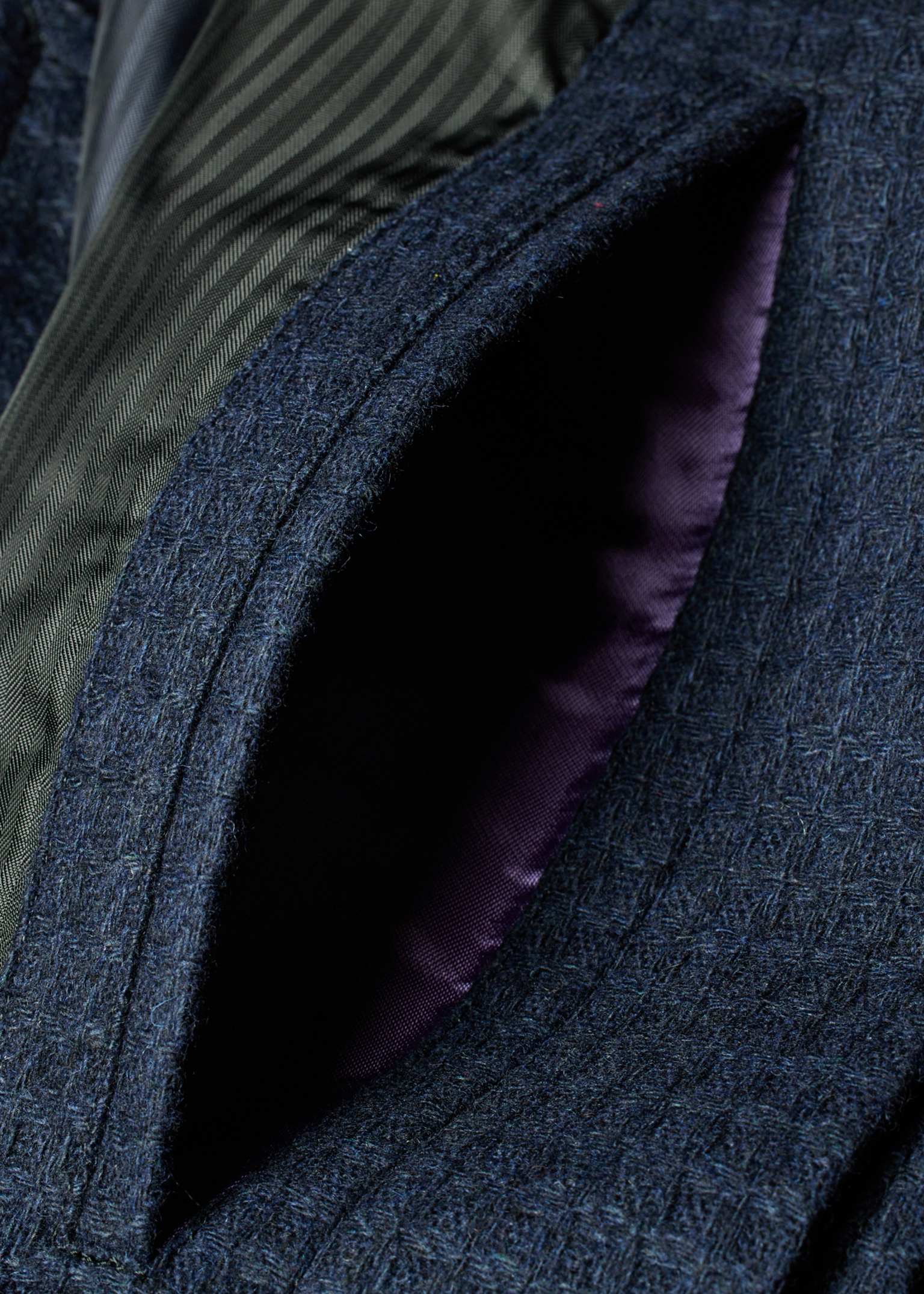 Dark Navy Wool-Blend Check Coat