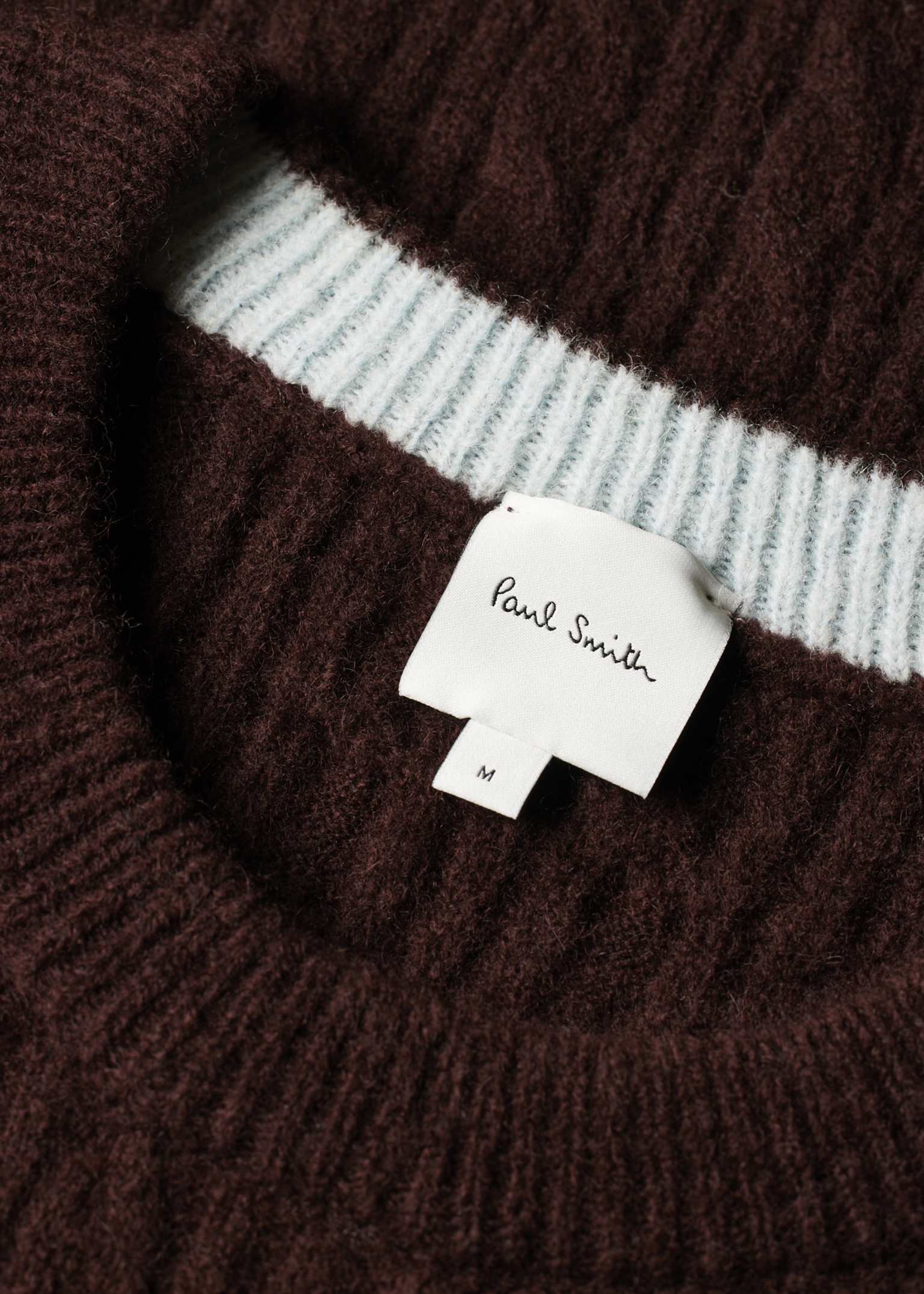 Paul Smith Wool×Cotton×Acrylic Knit Men's Dark Purple Alpaca-Blend Cable Knit Sweater