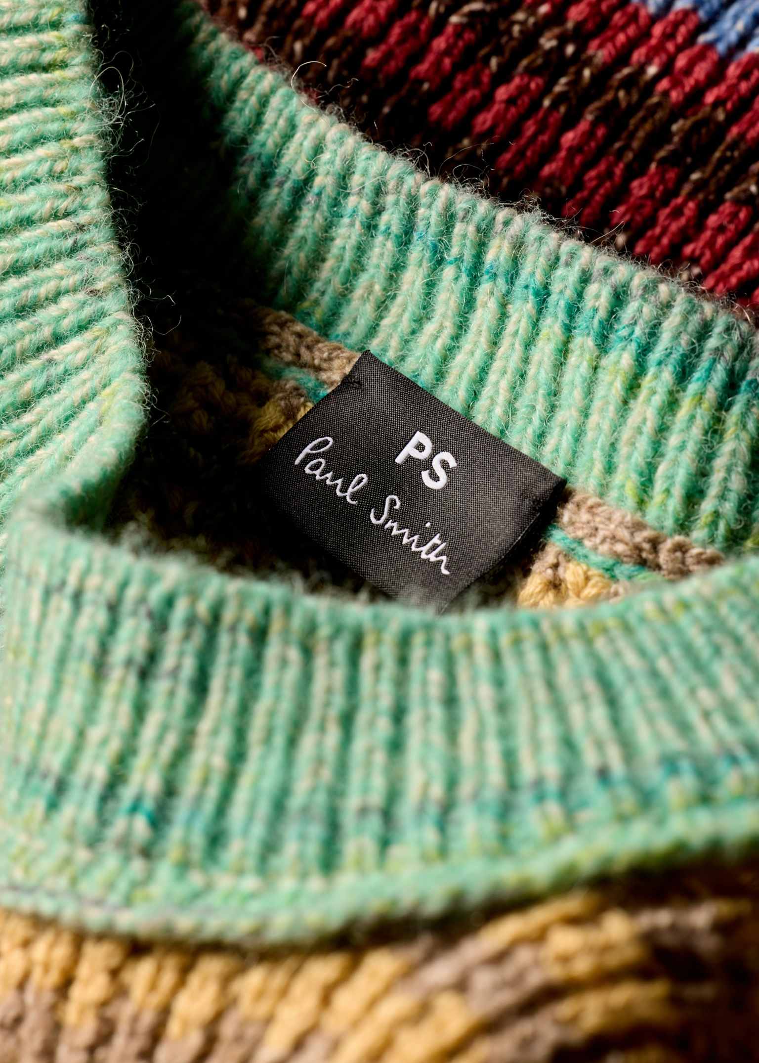 Paul Smith Wool×Cotton×Acrylic Knit Women's Green Textured Stripe Knitted Sweater