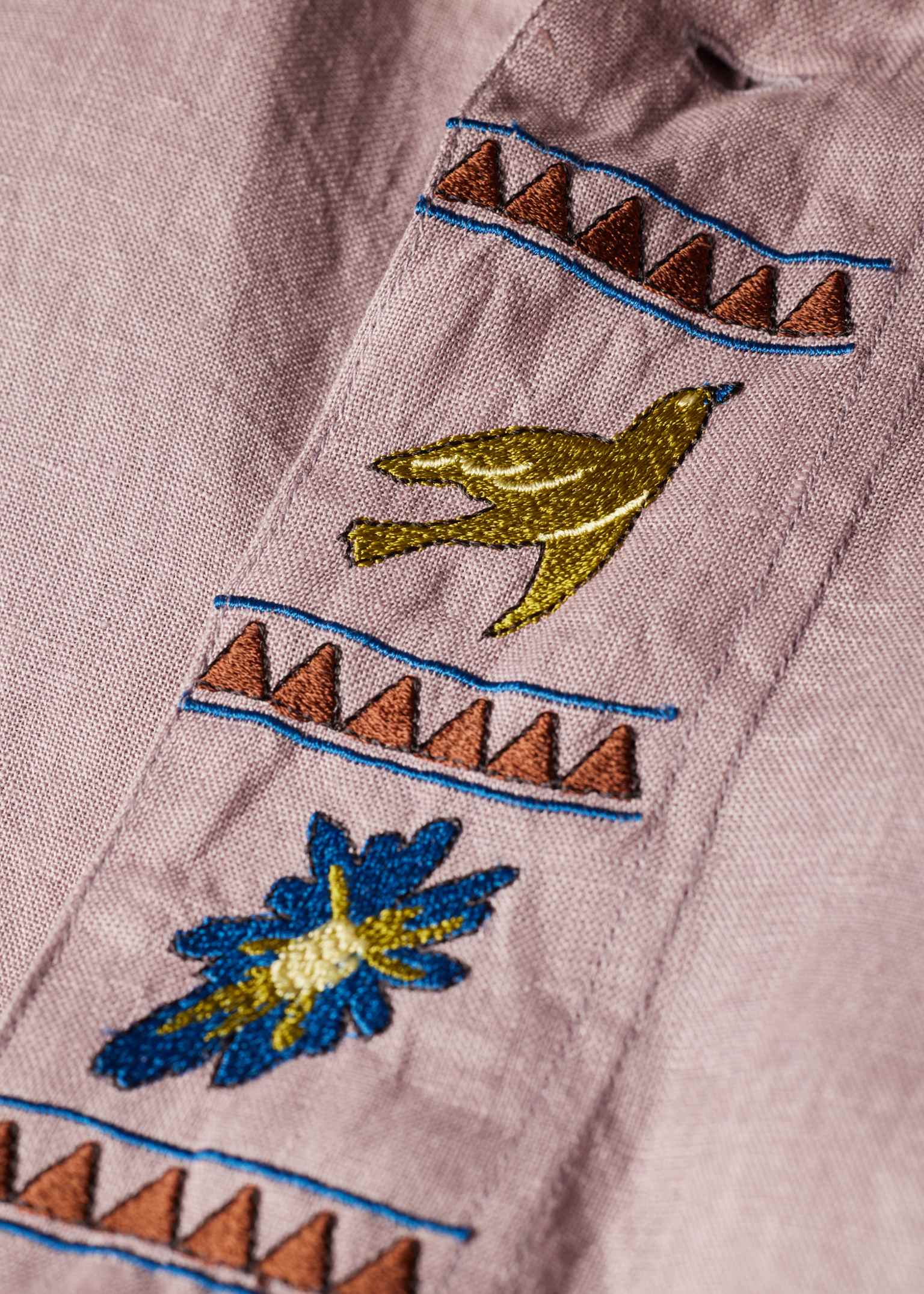 Men's Mauve Linen Embroidered Shirt