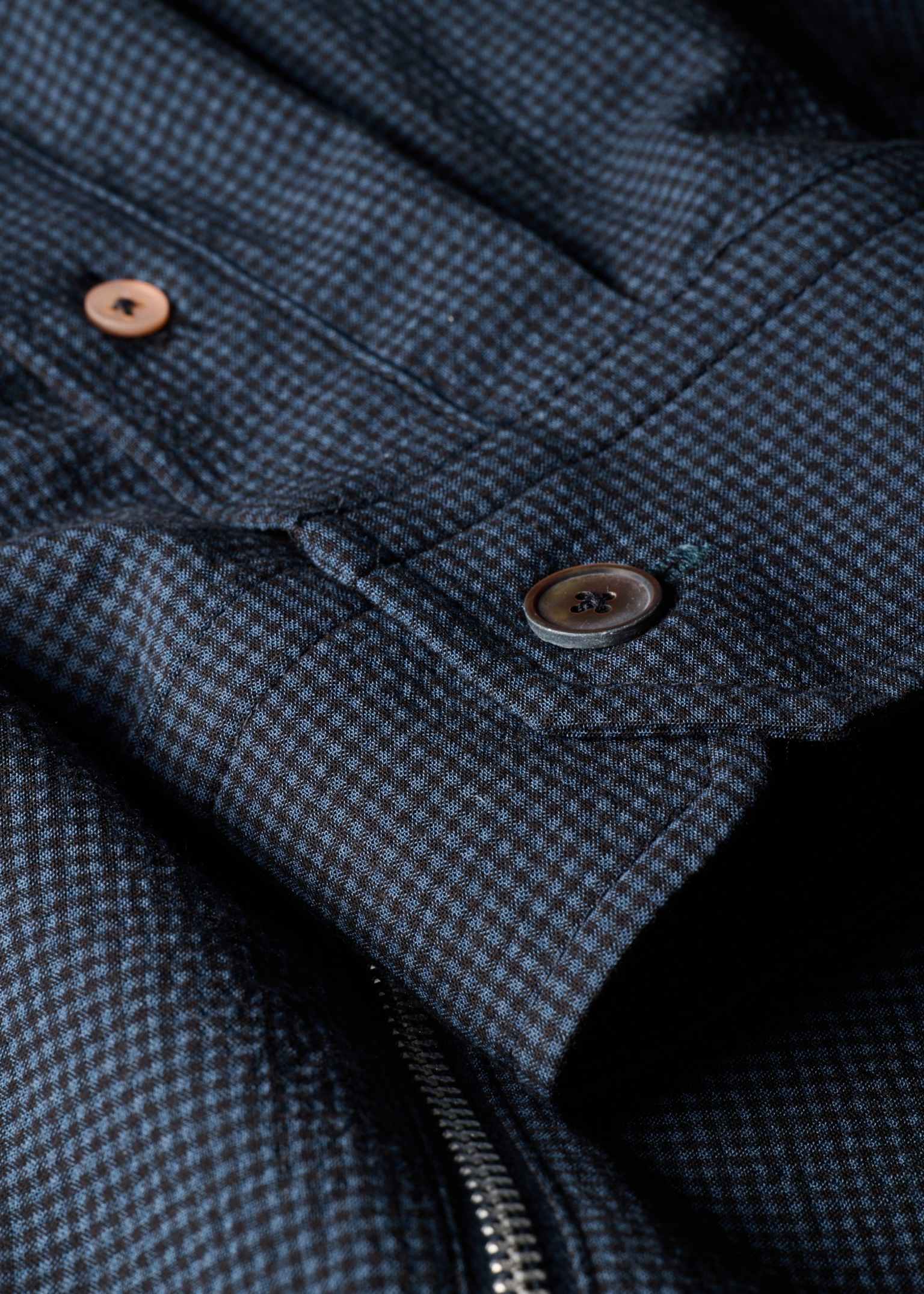 Men's Blue Seersucker Check Zip Shirt Jacket