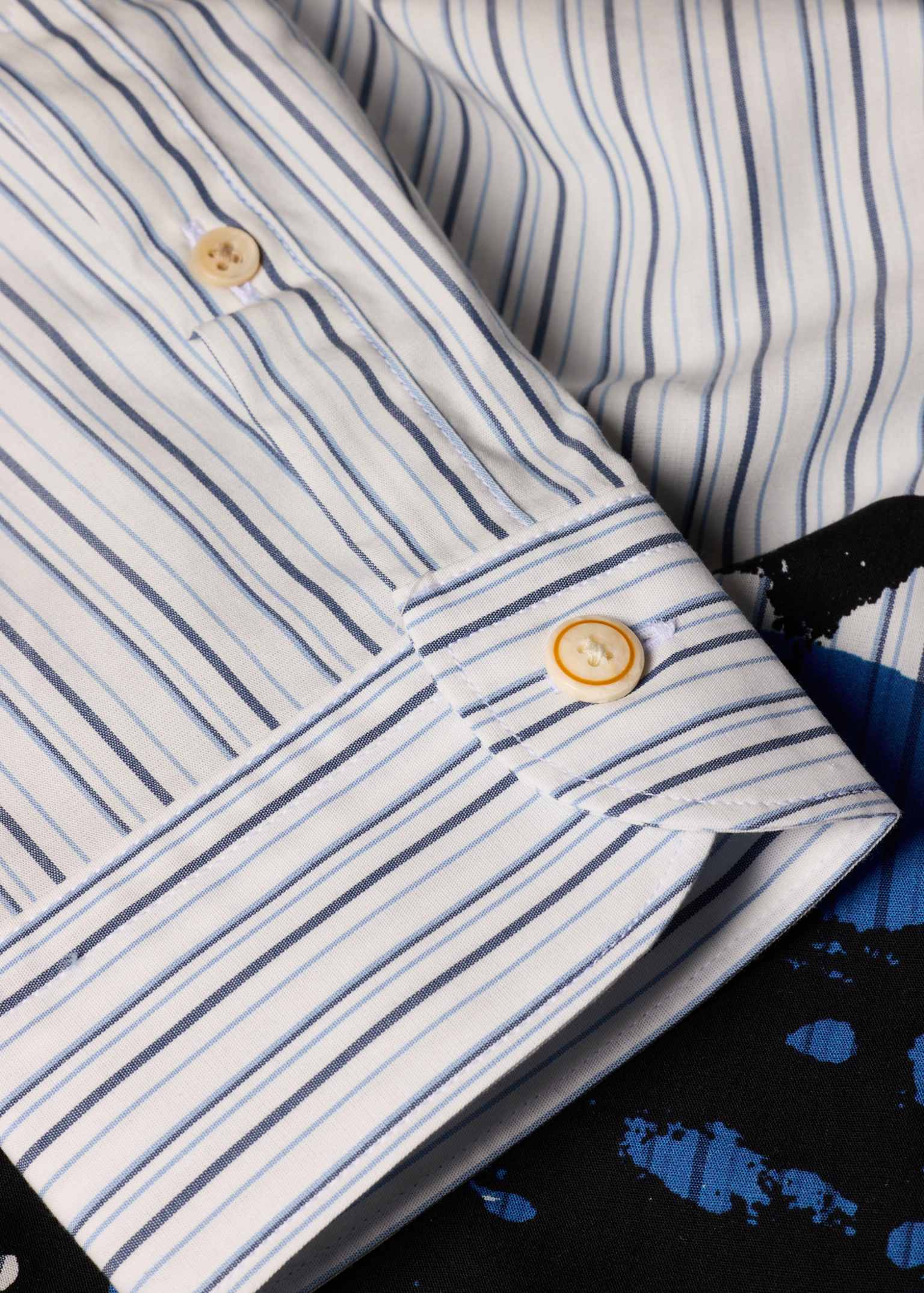 Men's Blue Stripe 'Zine Floral' Print Shirt