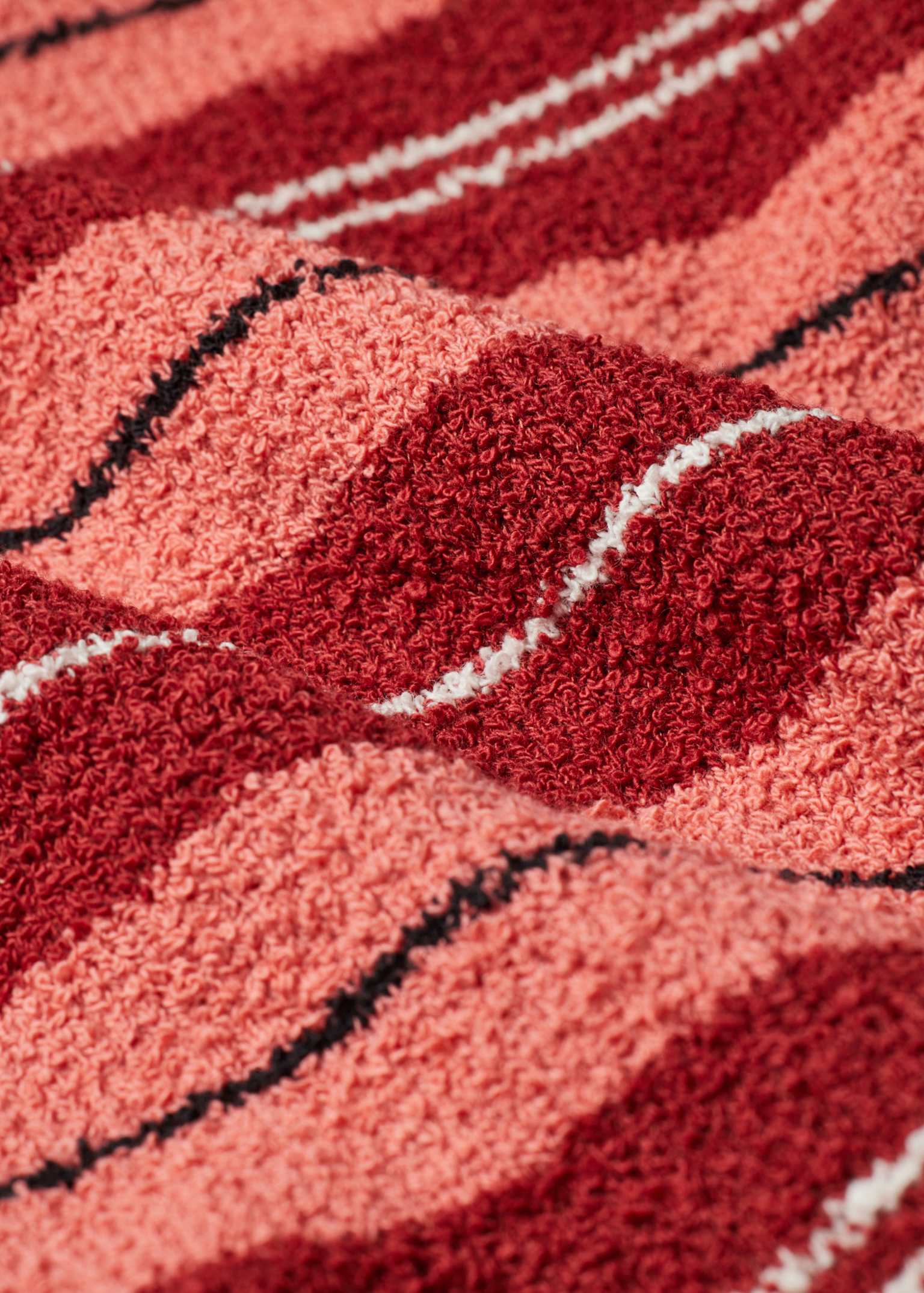 Women's Pink and Red Bouclé Stripe Rugby Jumper
