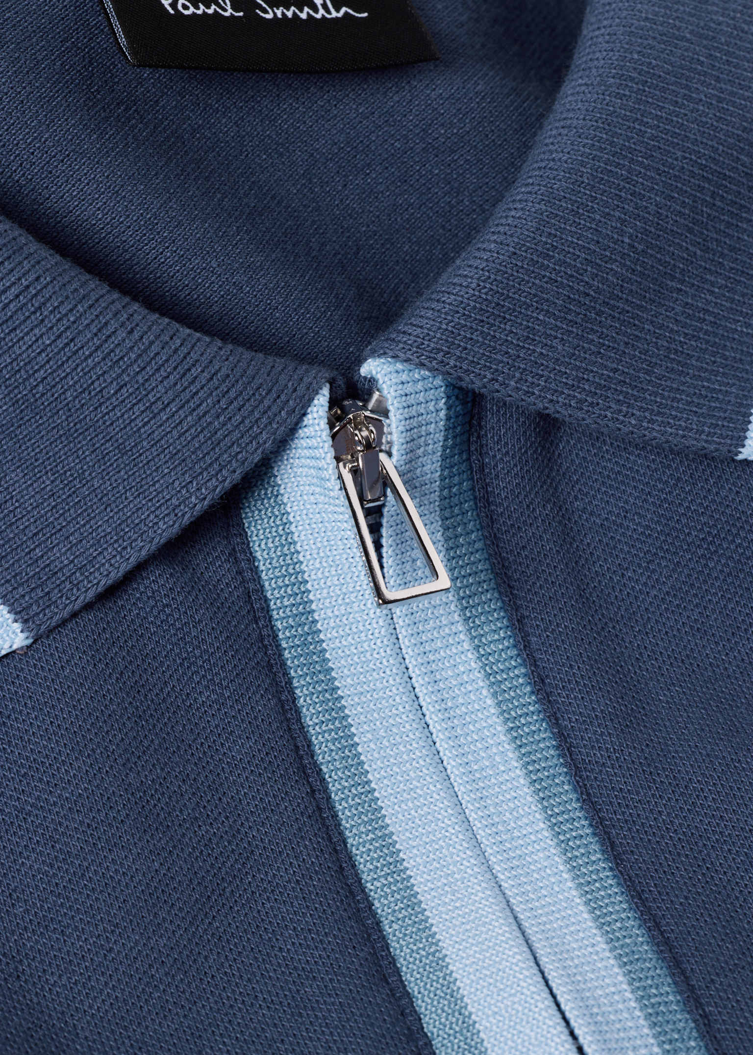 Men's Blue Contrast Tipping Zip Polo Shirt