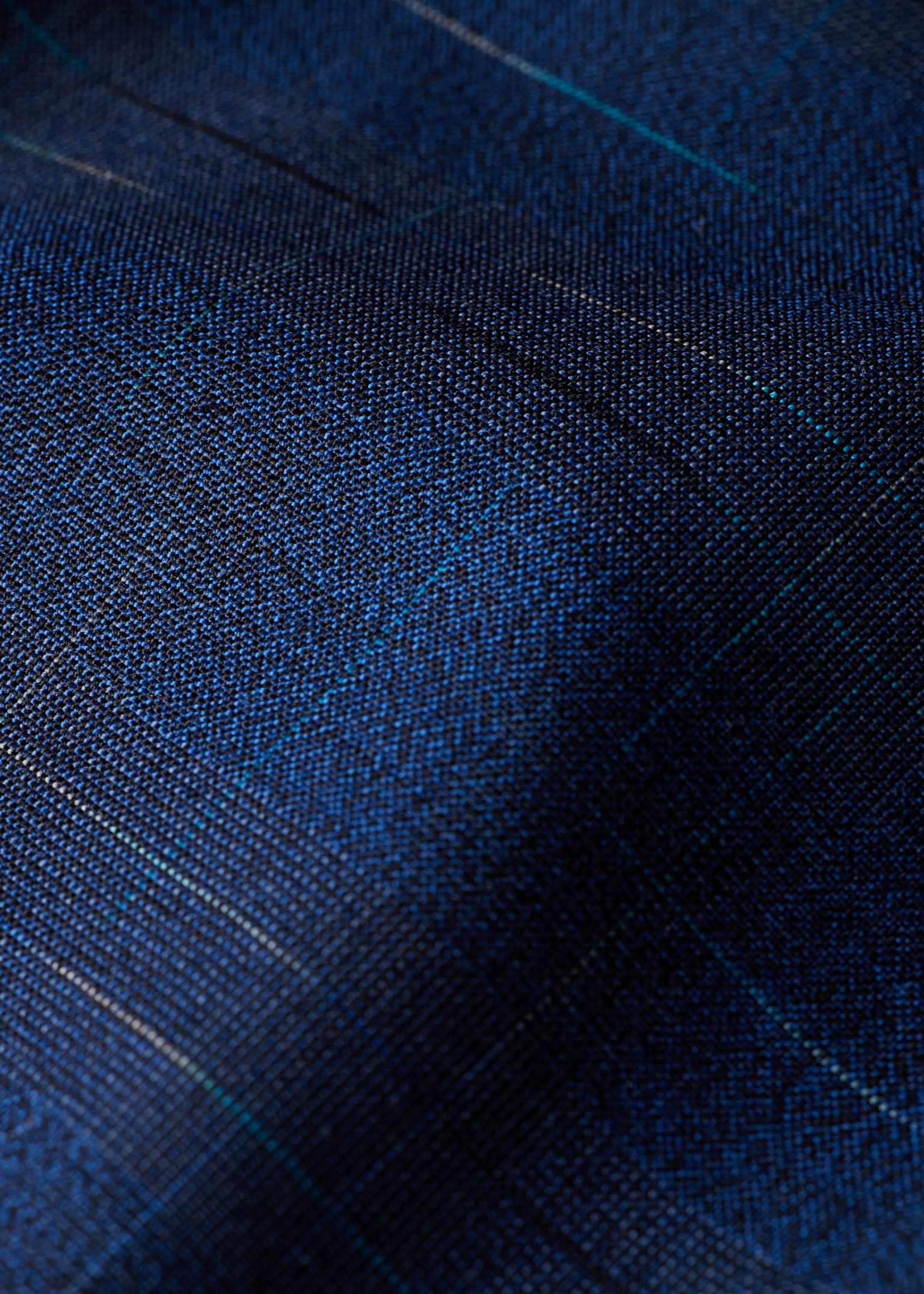 Men's Navy Space-Dye Check Wool Pleated Trousers