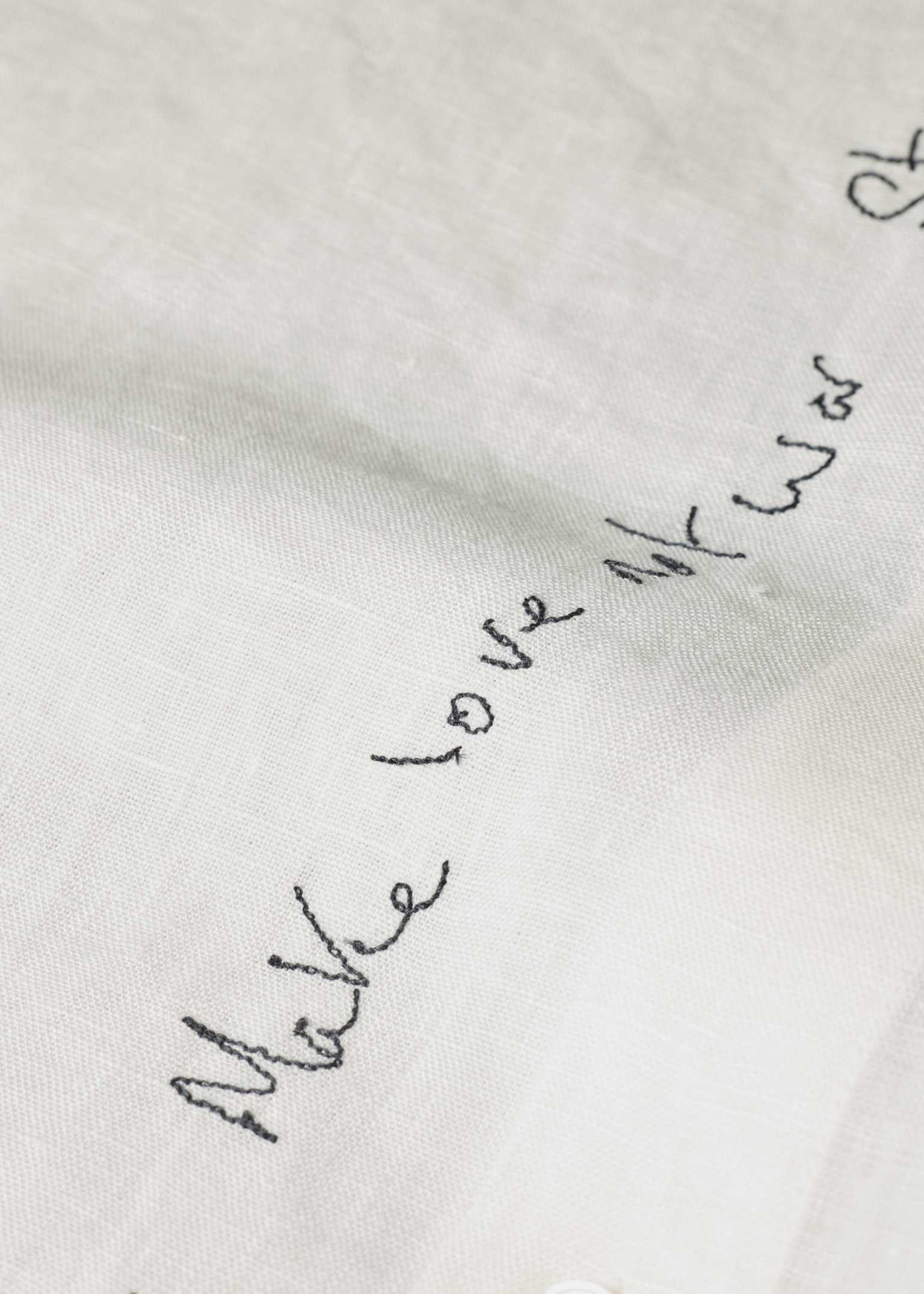 Men's Ecru Linen Embroidered Quotes Shirt