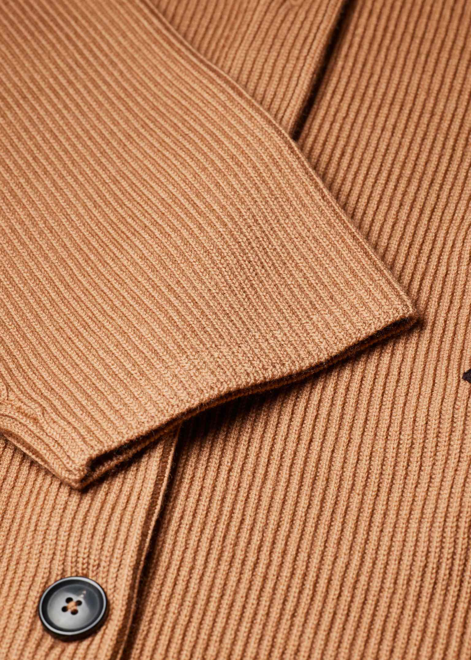 Women's Tan 'Rabbit' Embroidery Merino Wool Cardigan