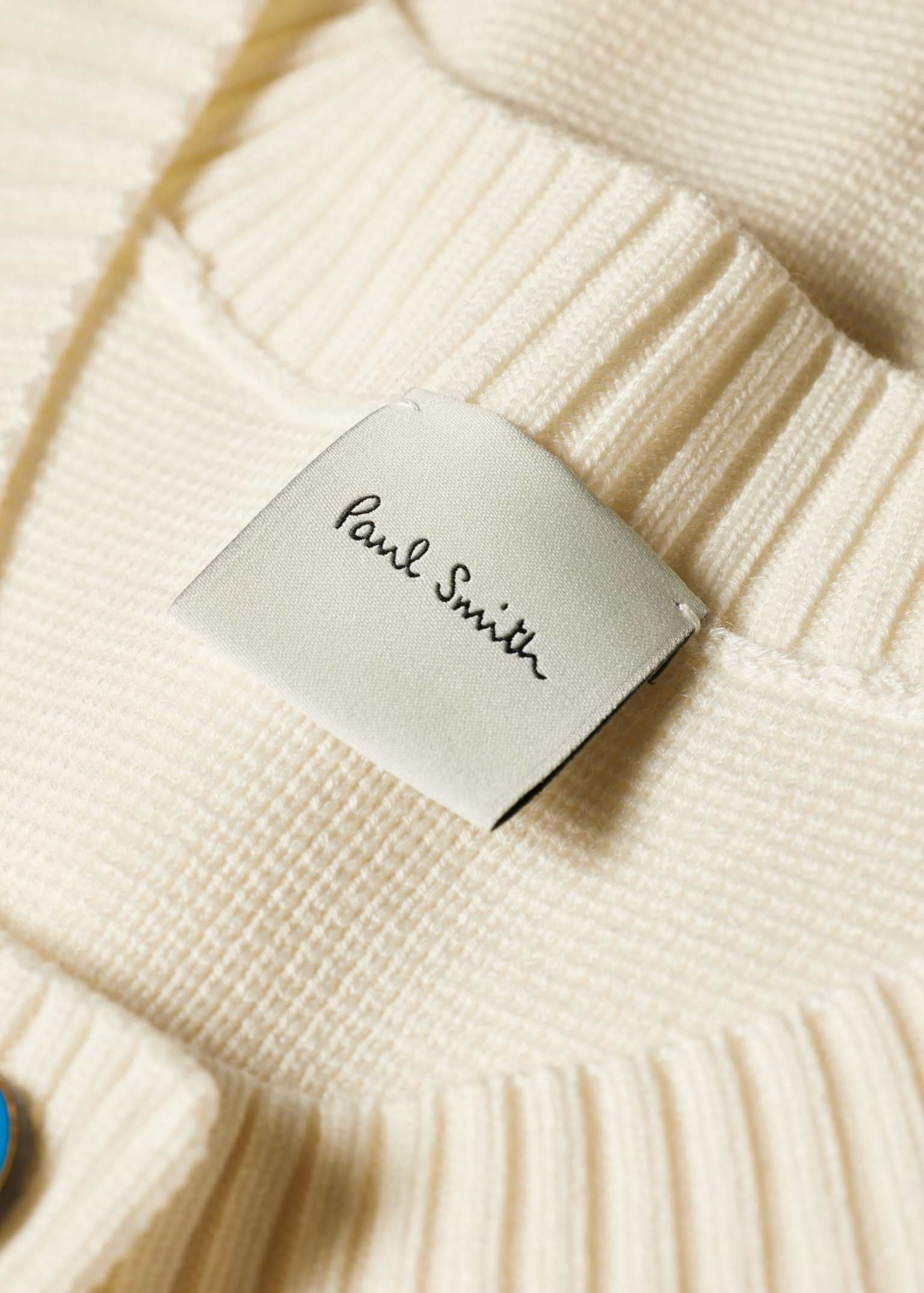 Women's Cream Wool-Blend Cardigan with Blue Buttons