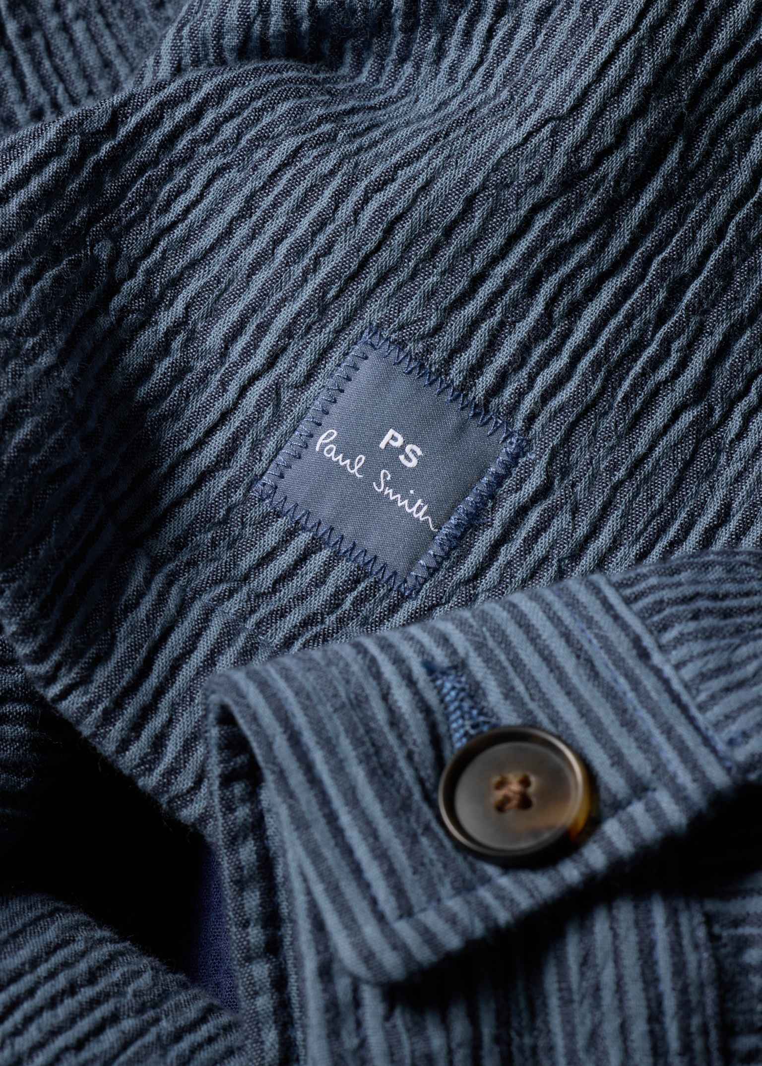 Men's Mid Blue Textured Stripe Chore Jacket