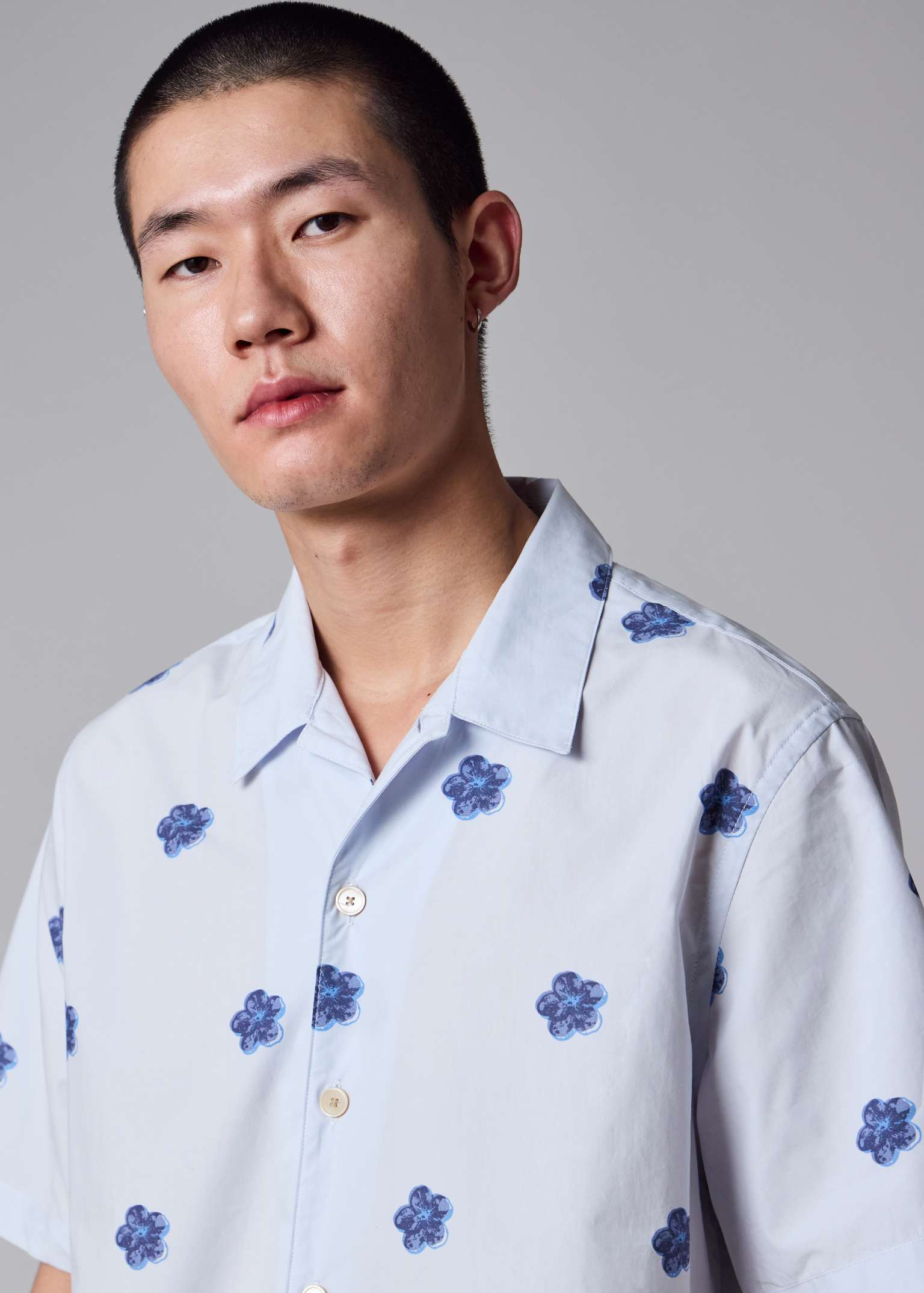 paul smith dress shirts Men's Slim-Fit Navy 'Soho' Print Shirt With 'Artist Stripe' Cuff Lining PS Paul Smith button-up cotton-blend