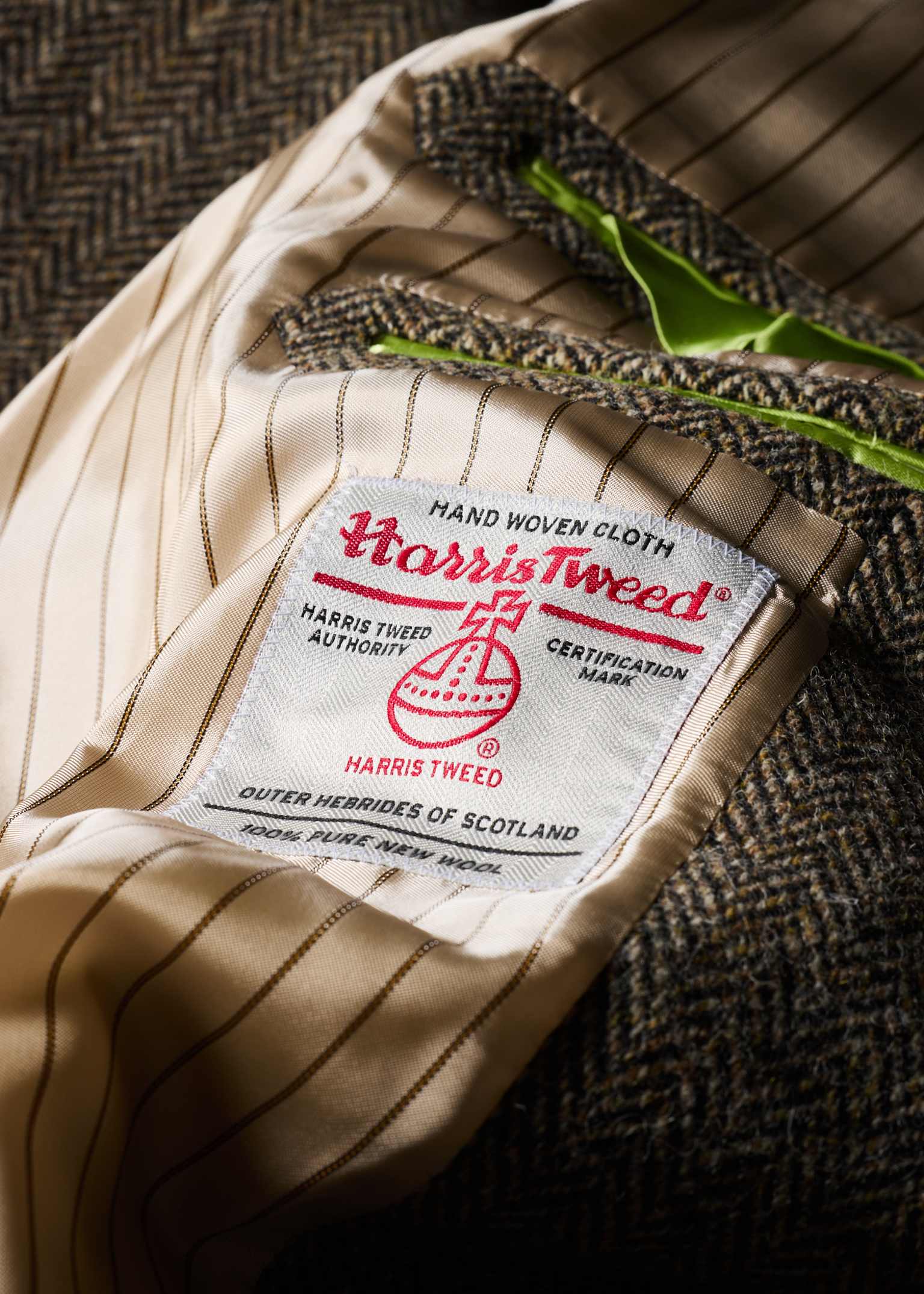Men's Light Brown Harris Tweed Herringbone Belted Coat