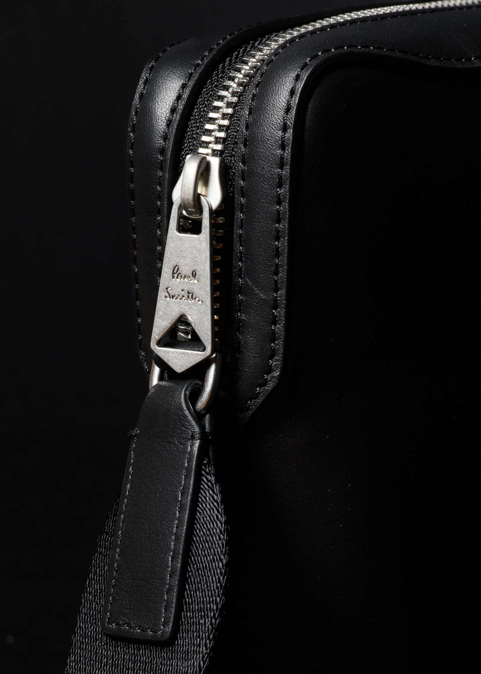 Black Signature Tab Leather Cross Body Pouch