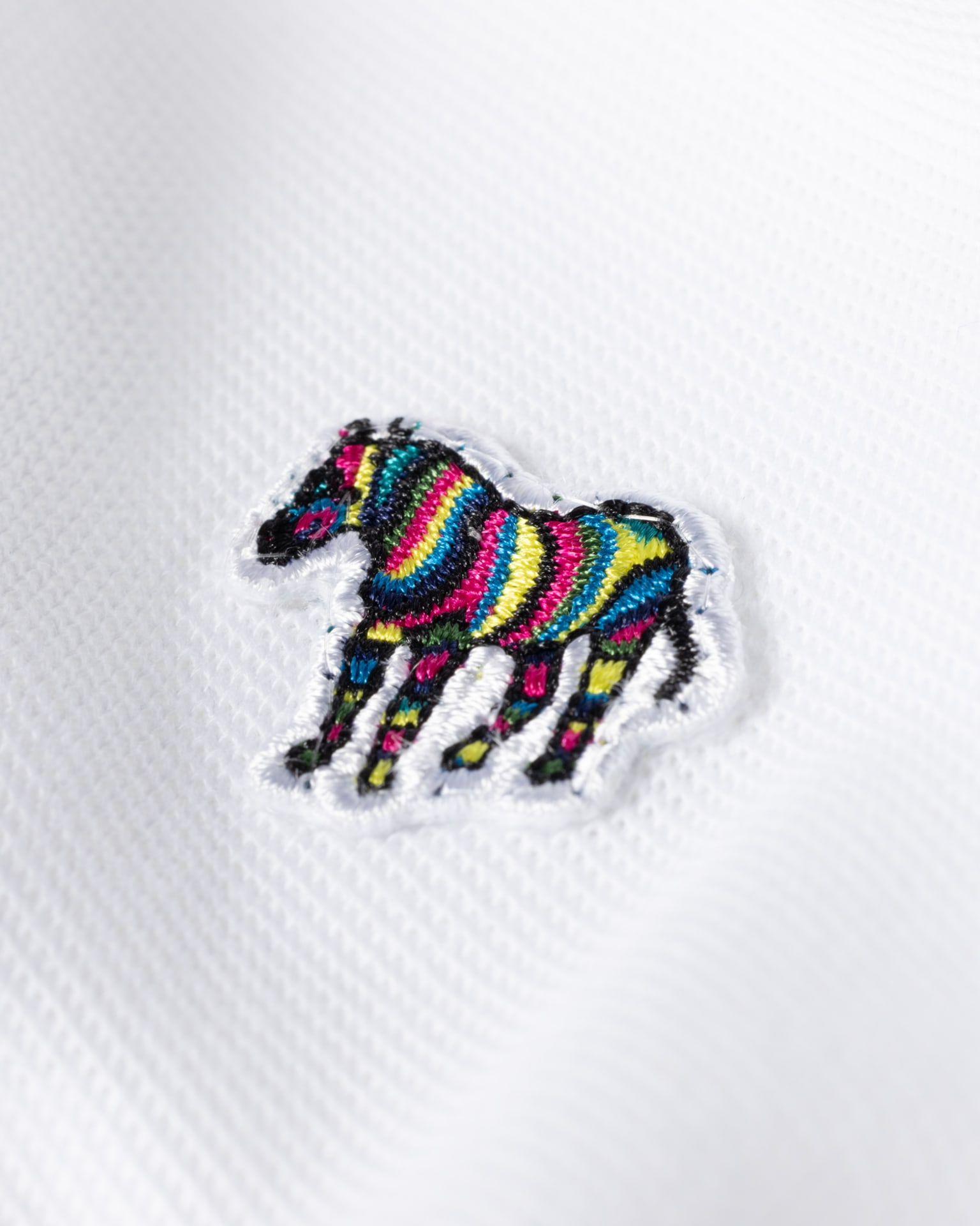 Men's White Cotton-Piqué Zebra Logo Polo Shirt