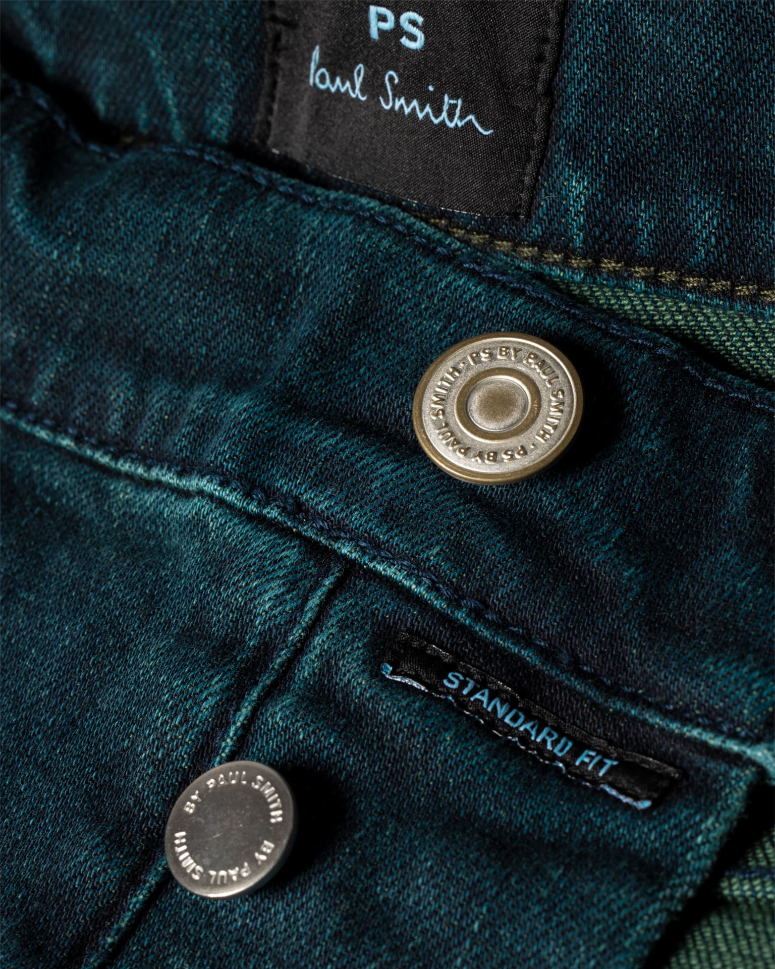 Detail View - Standard-Fit 'Crosshatch Stretch' Blue Over-Dye Jeans Paul Smith