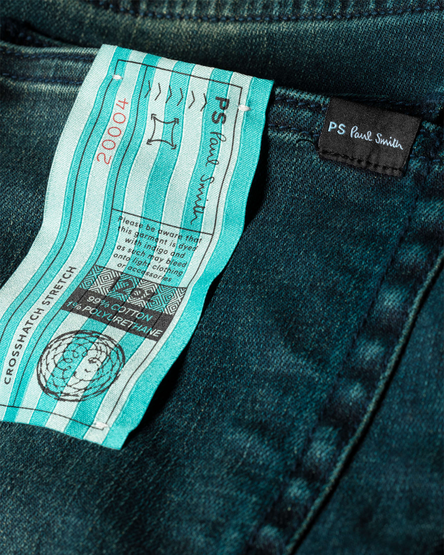 Detail View - Standard-Fit 'Crosshatch Stretch' Blue Over-Dye Jeans Paul Smith