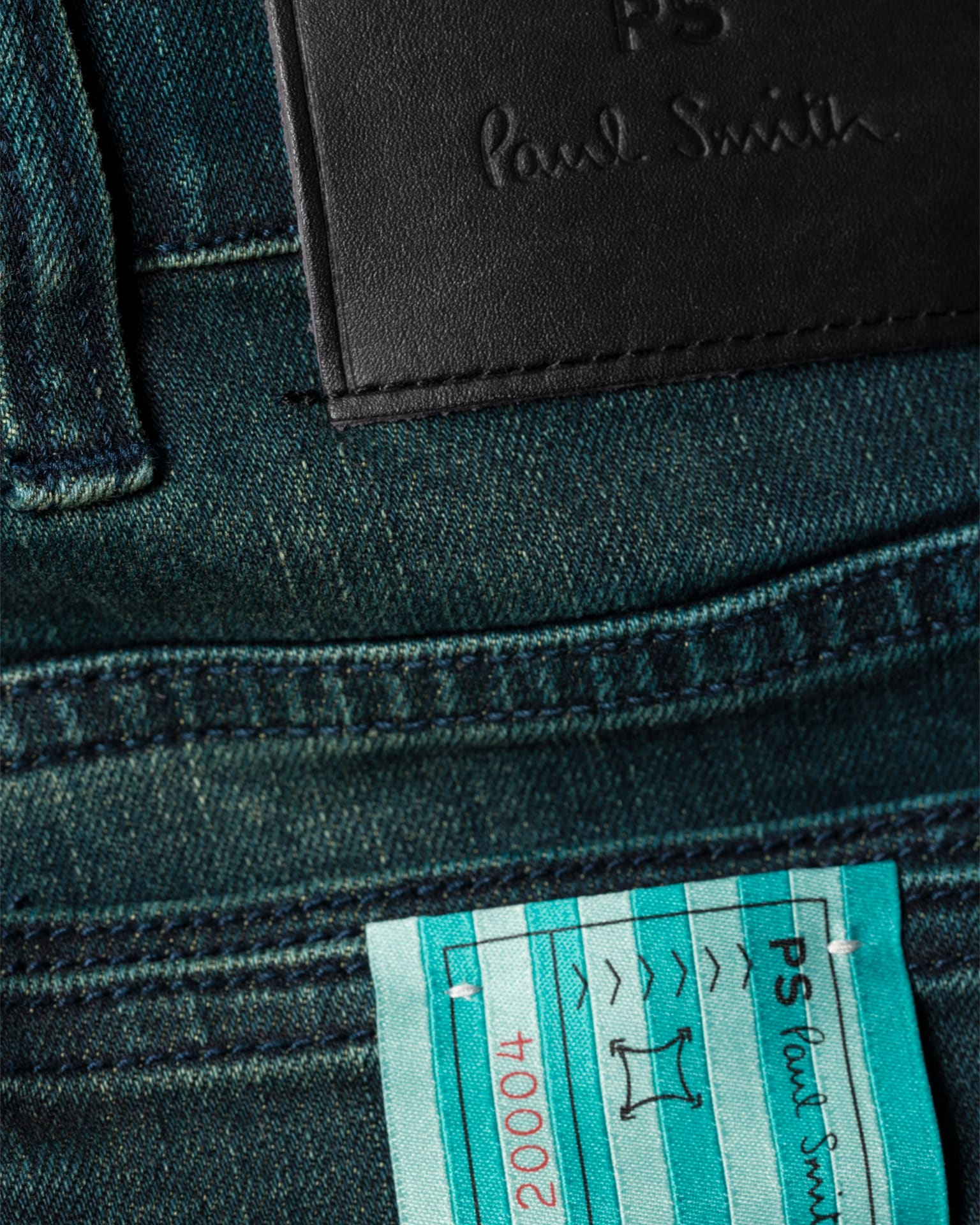 Detail View - Standard-Fit 'Crosshatch Stretch' Blue Over-Dye Jeans Paul Smith