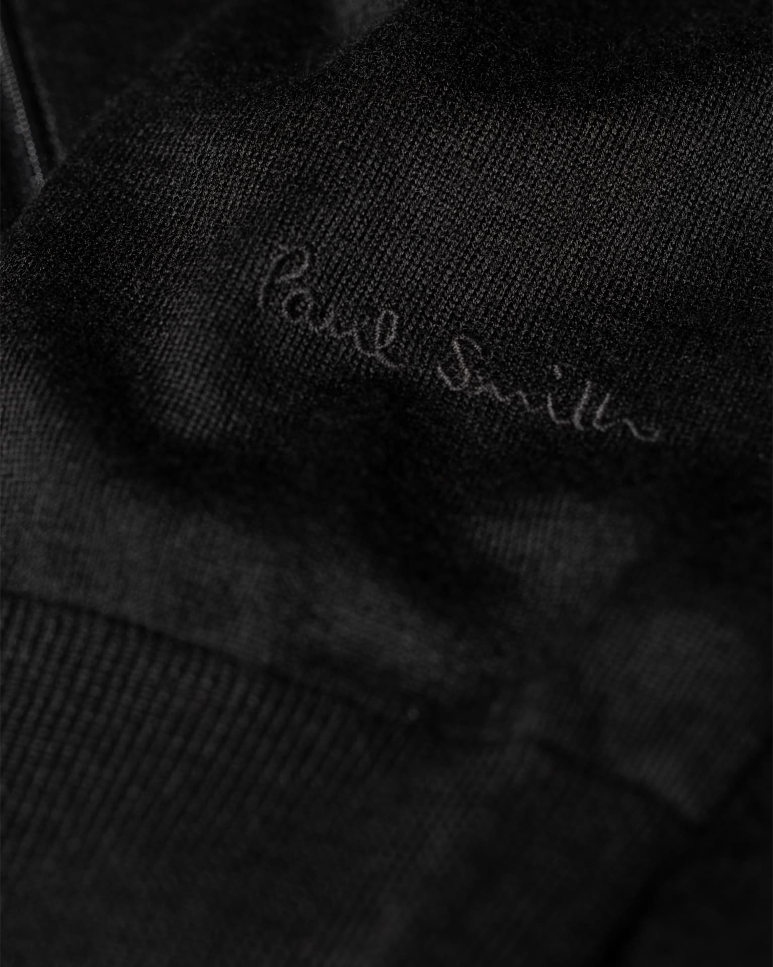 Detail View - Black Merino Wool Full Zip Cardigan Pail Smith