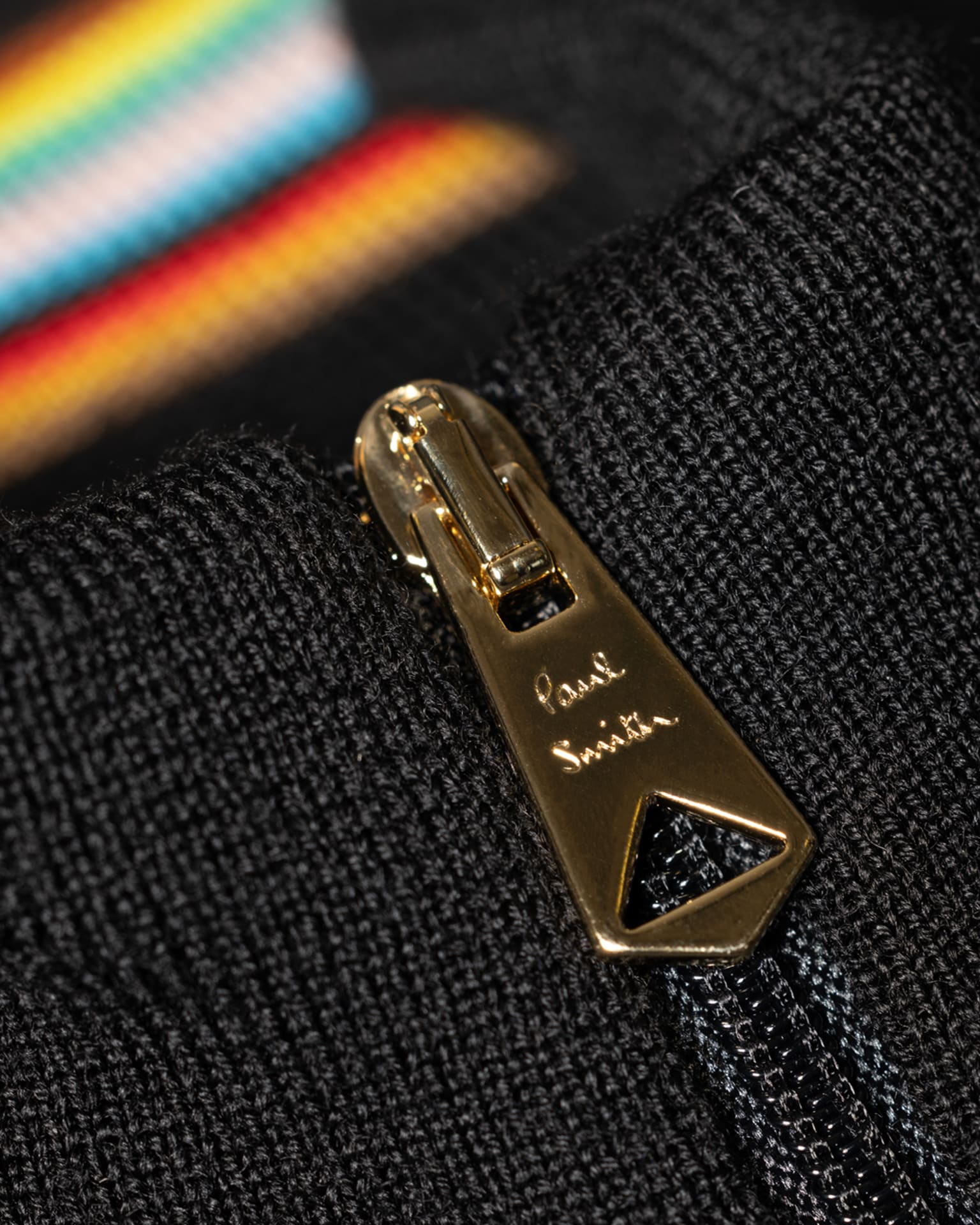 Detail View - Black Merino Wool Full Zip Cardigan Paul Smith