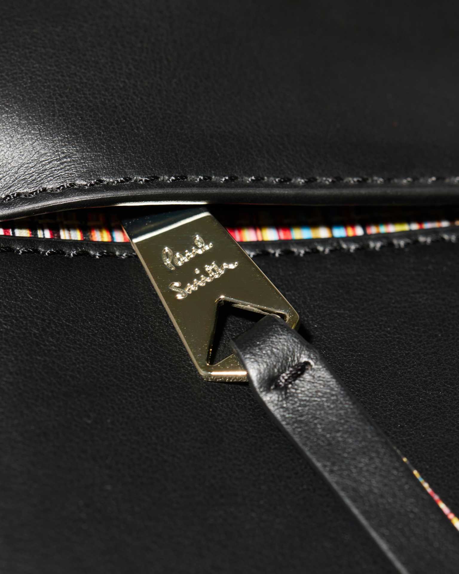 Women's Black Leather 'Signature Stripe' Trim Tote Bag