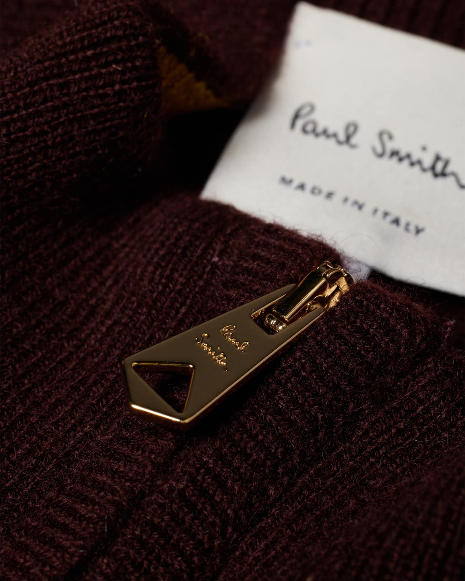 Detail View - Burgundy Cashmere Full-Zip Cardigan Paul Smith