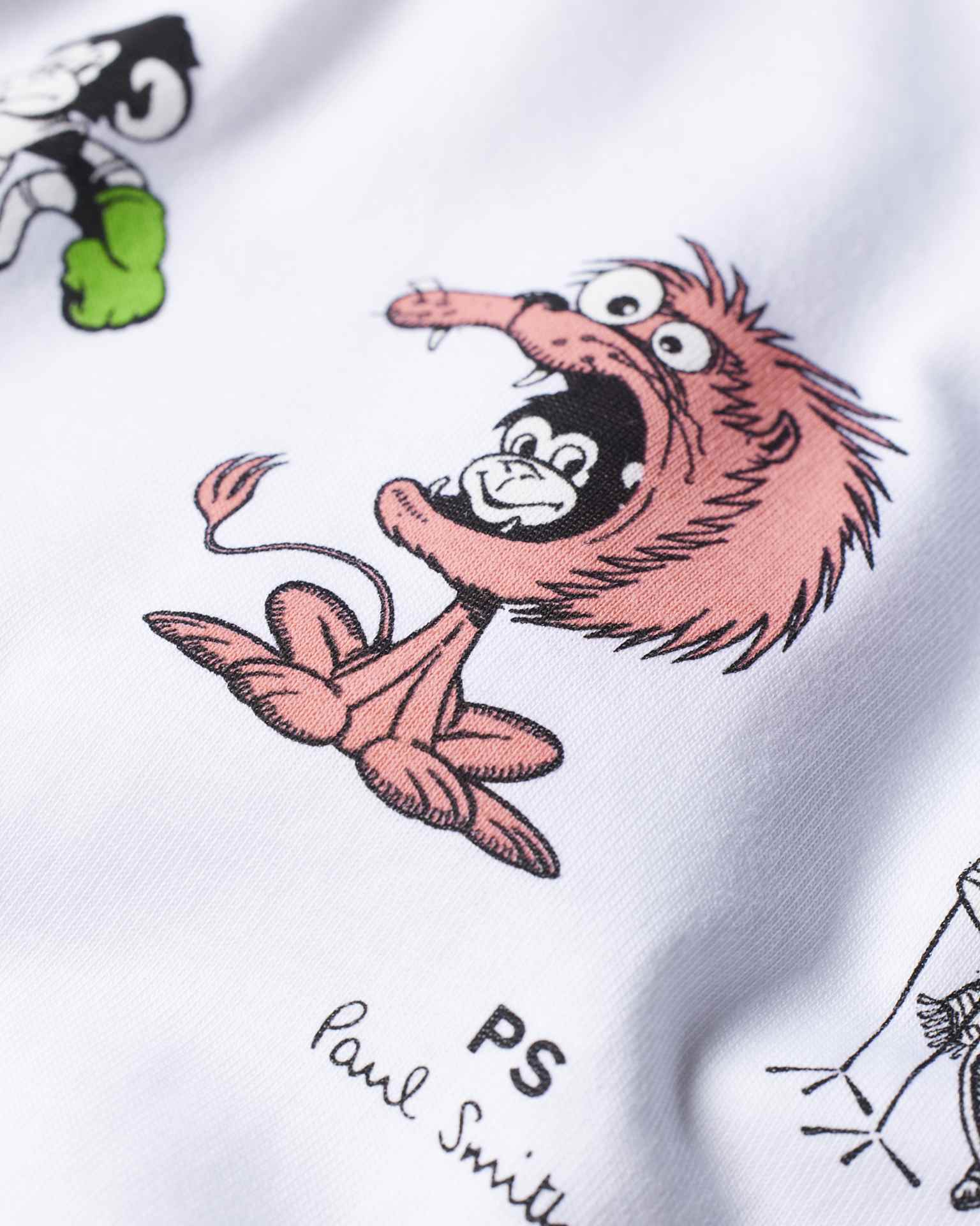 Men's White Cotton 'Monkey' Line Up Print T-Shirt