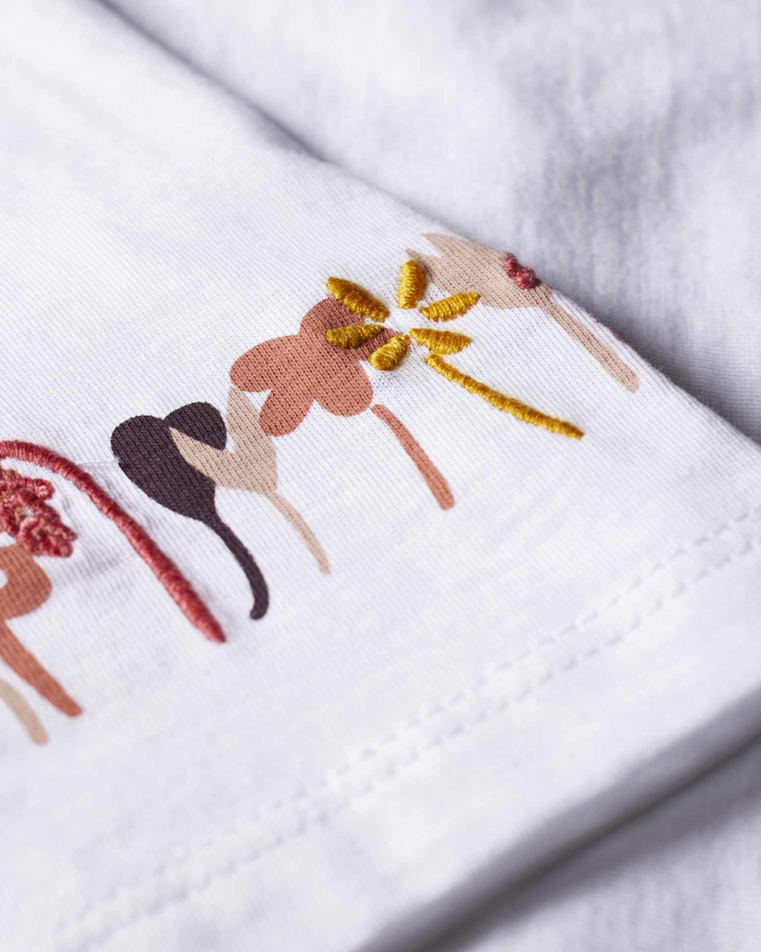 Detail View - Women's Cotton White 'Embroidered Flowers' T-Shirt Paul Smith