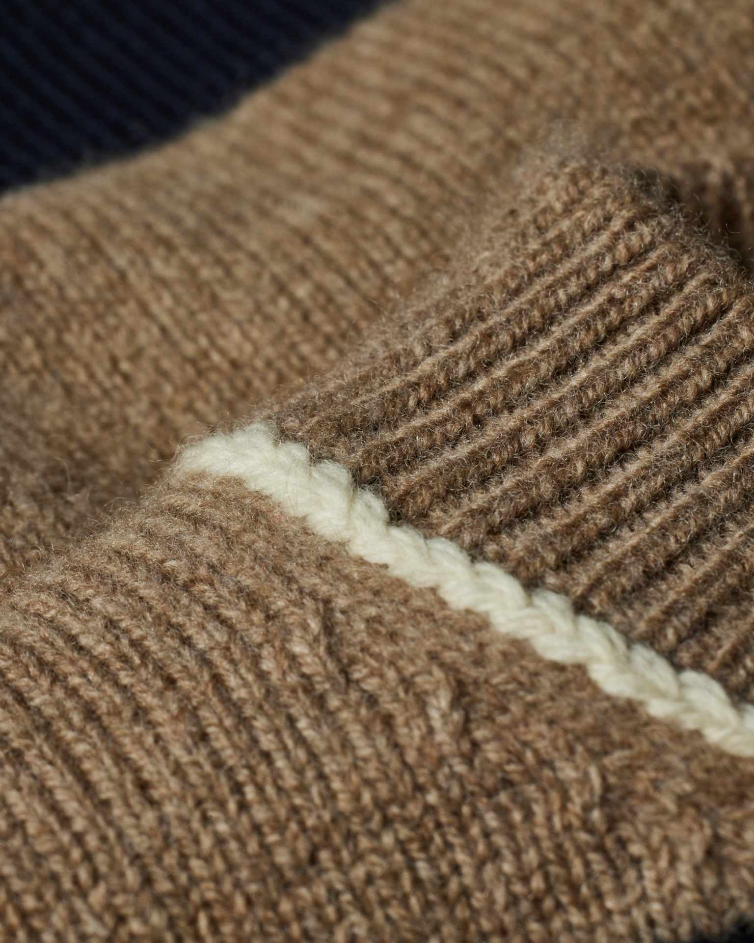 Detail View - Women's Navy and Oatmeal Lambswool-Blend Striped Sweater Paul Smith