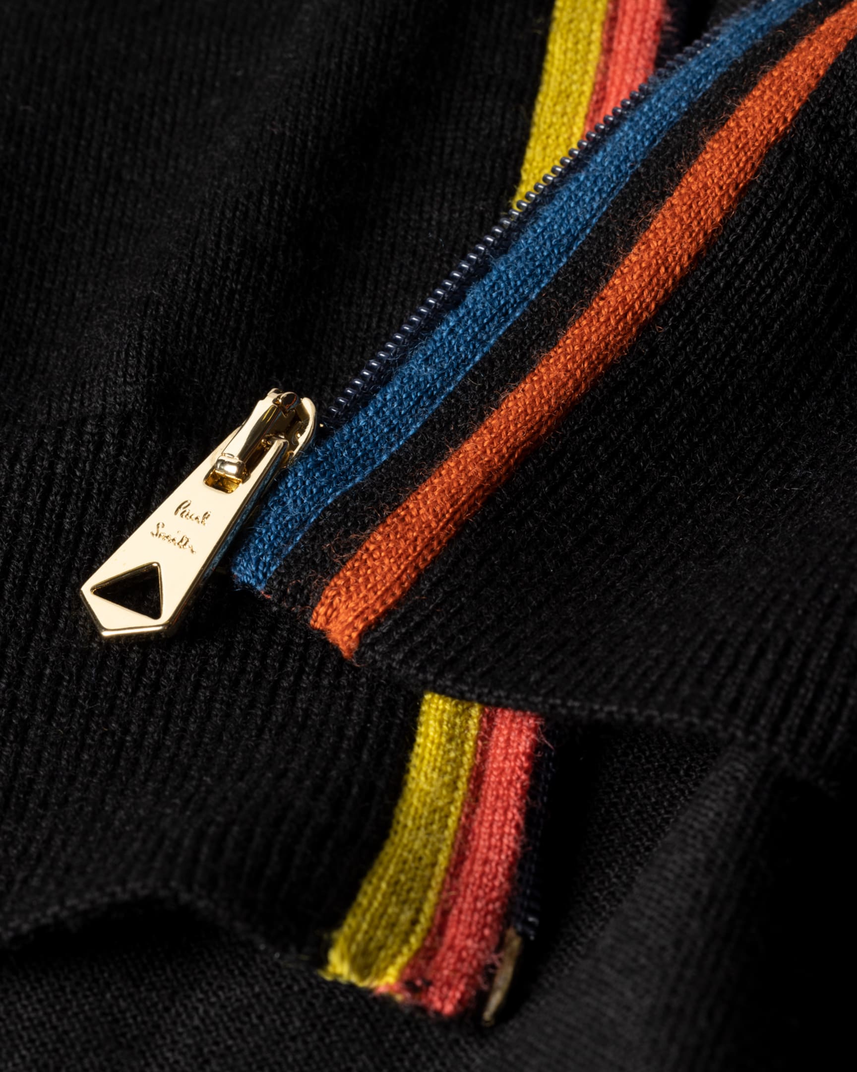 Detail View - Black Washable Wool 'Artist Stripe' Zip-Through Cardigan Paul Smith