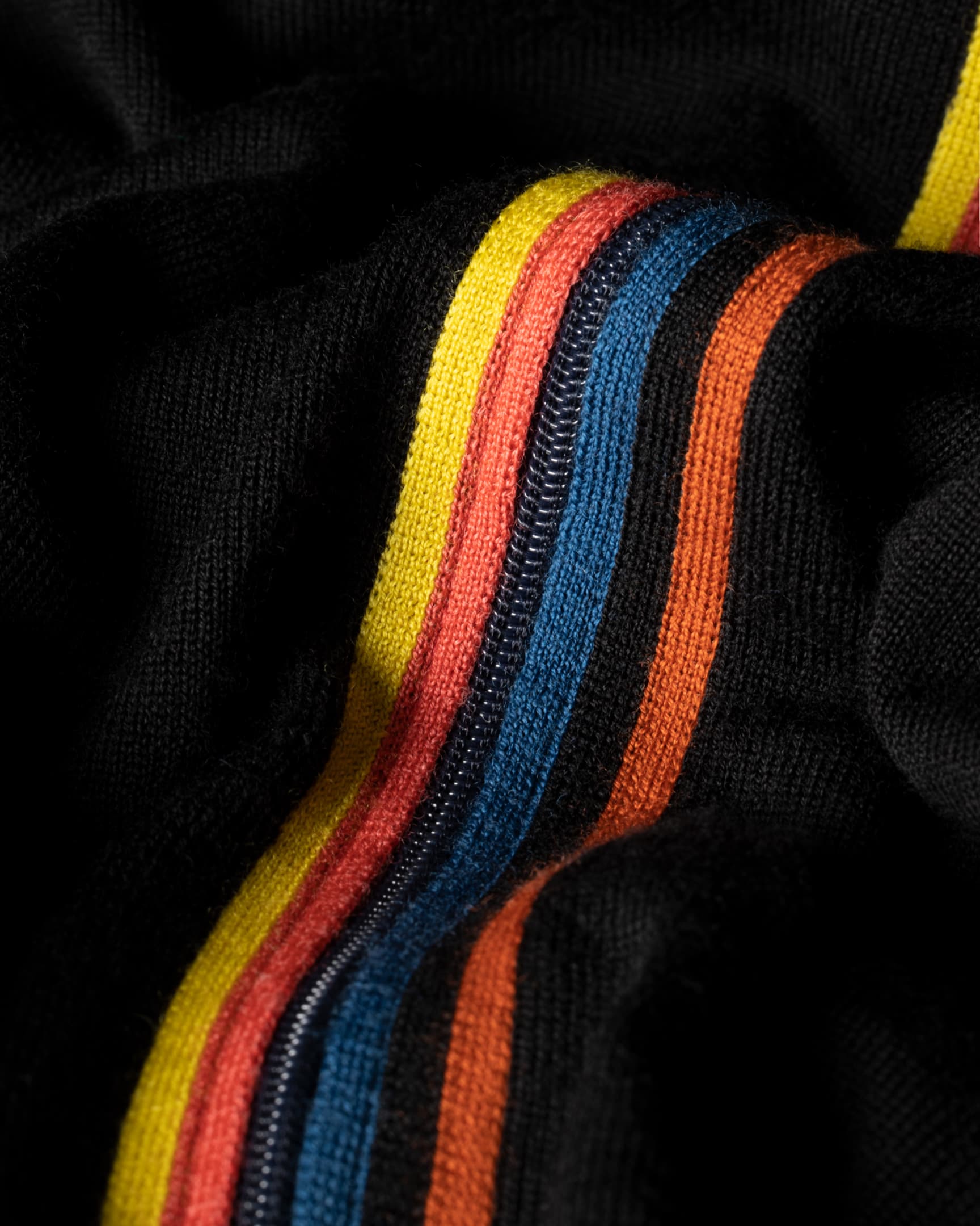 Detail View - Black Washable Wool 'Artist Stripe' Zip-Through Cardigan Paul Smith