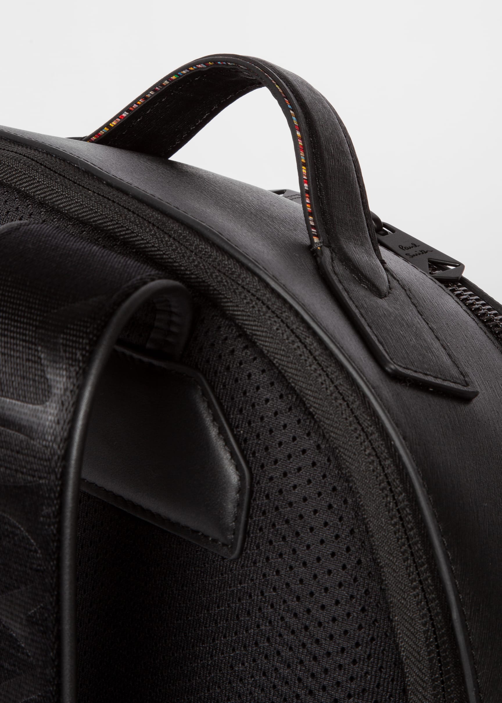 Detail View - Black Embossed Leather Backpack Paul Smith