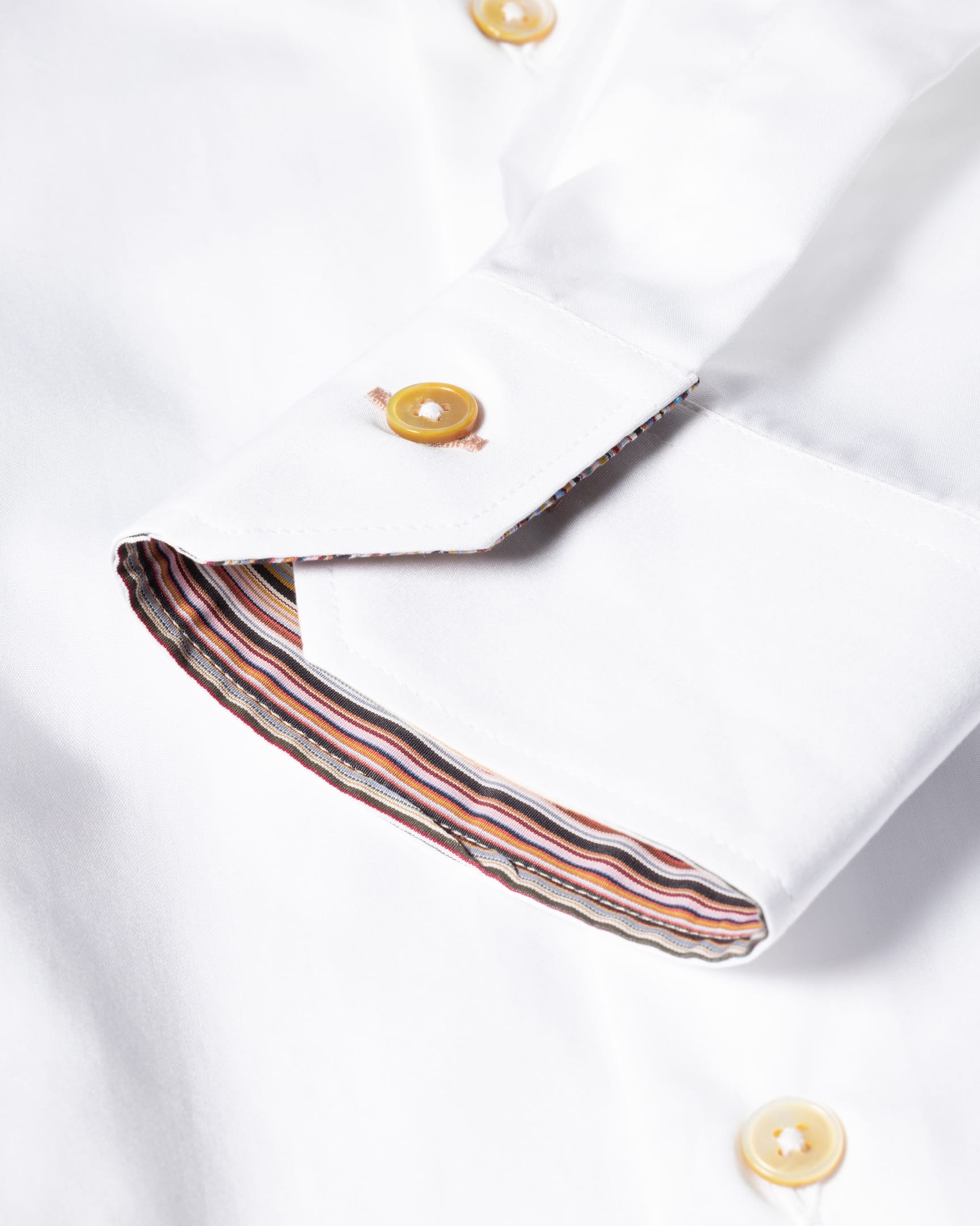 Detail View - Tailored-Fit White Cotton 'Signature Stripe' Cuff Shirt Paul Smith