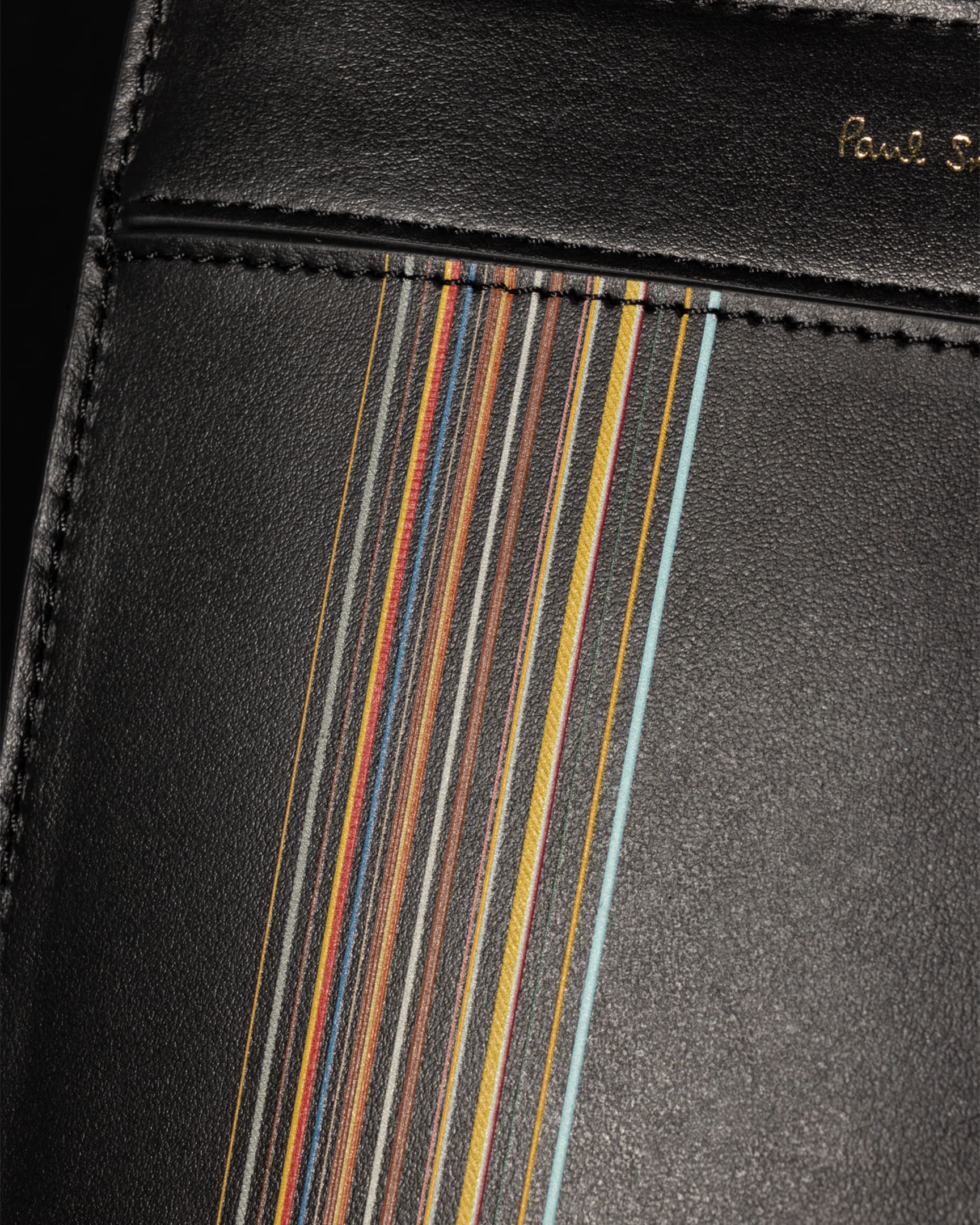 Detail View - Black Leather 'Signature Stripe Block' Cross-Body Bag Paul Smith