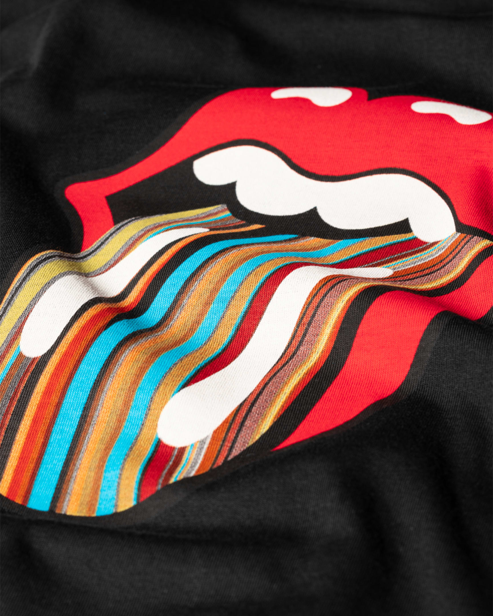 Detail View - The Rolling Stones x Paul Smith - Black 'Signature Stripe' Tongue Logo T-Shirt Paul Smith