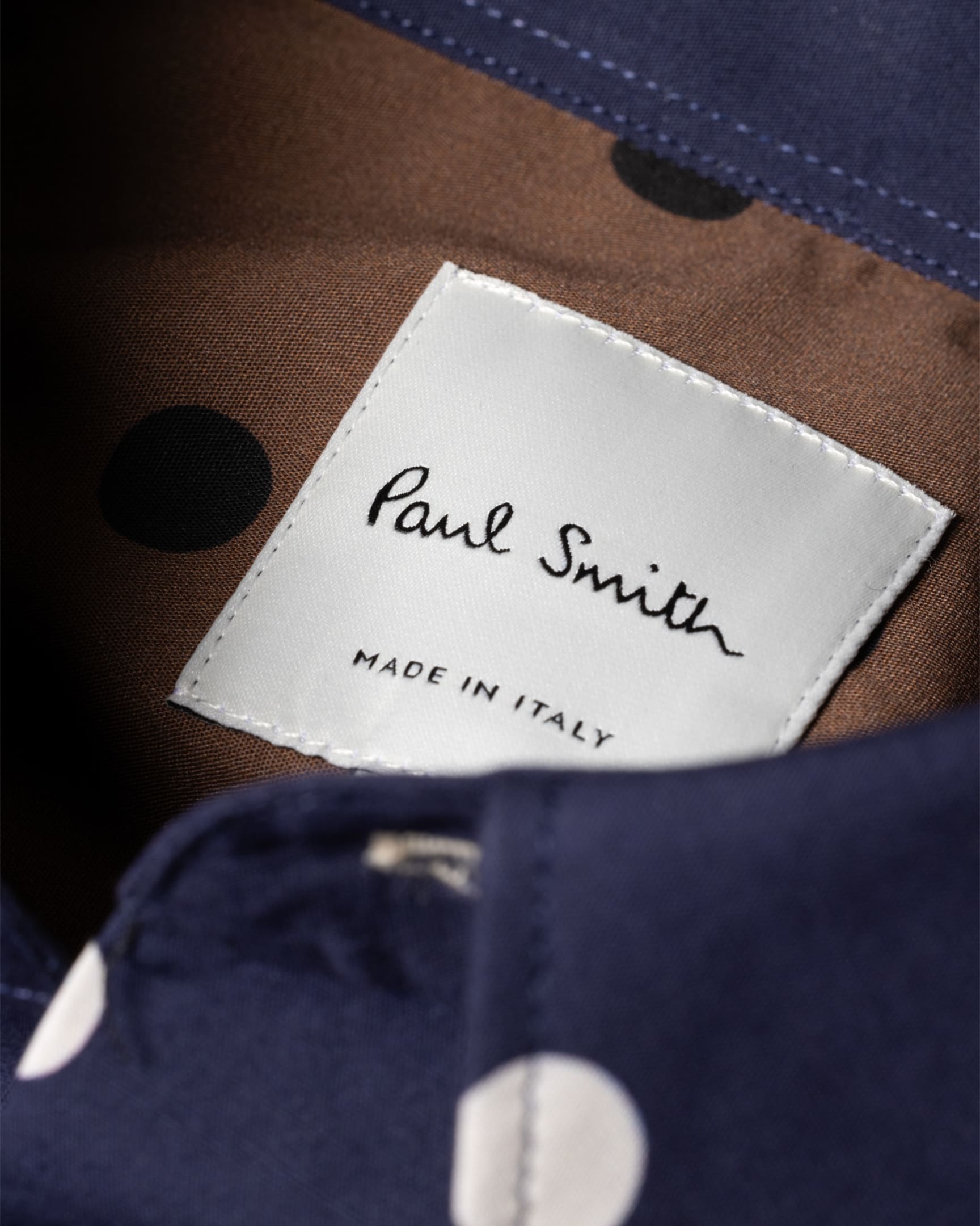 Detail View - Navy Cotton Polka Dot Shirt Paul Smith