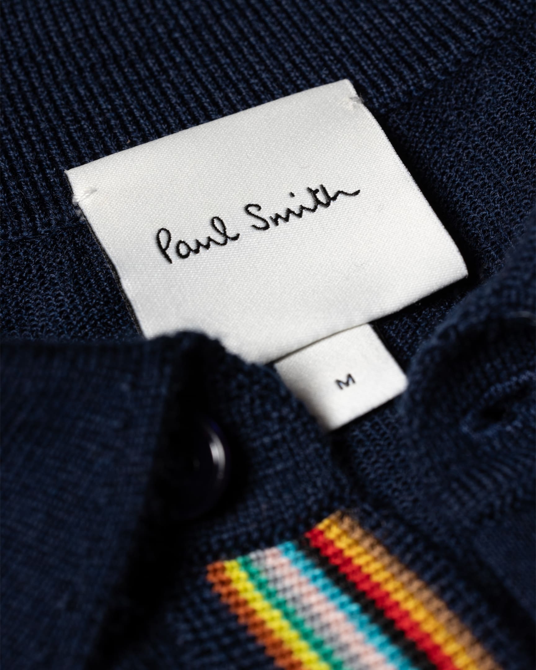 Detail View - Navy Merino Wool Long-Sleeve Polo Shirt Paul Smith