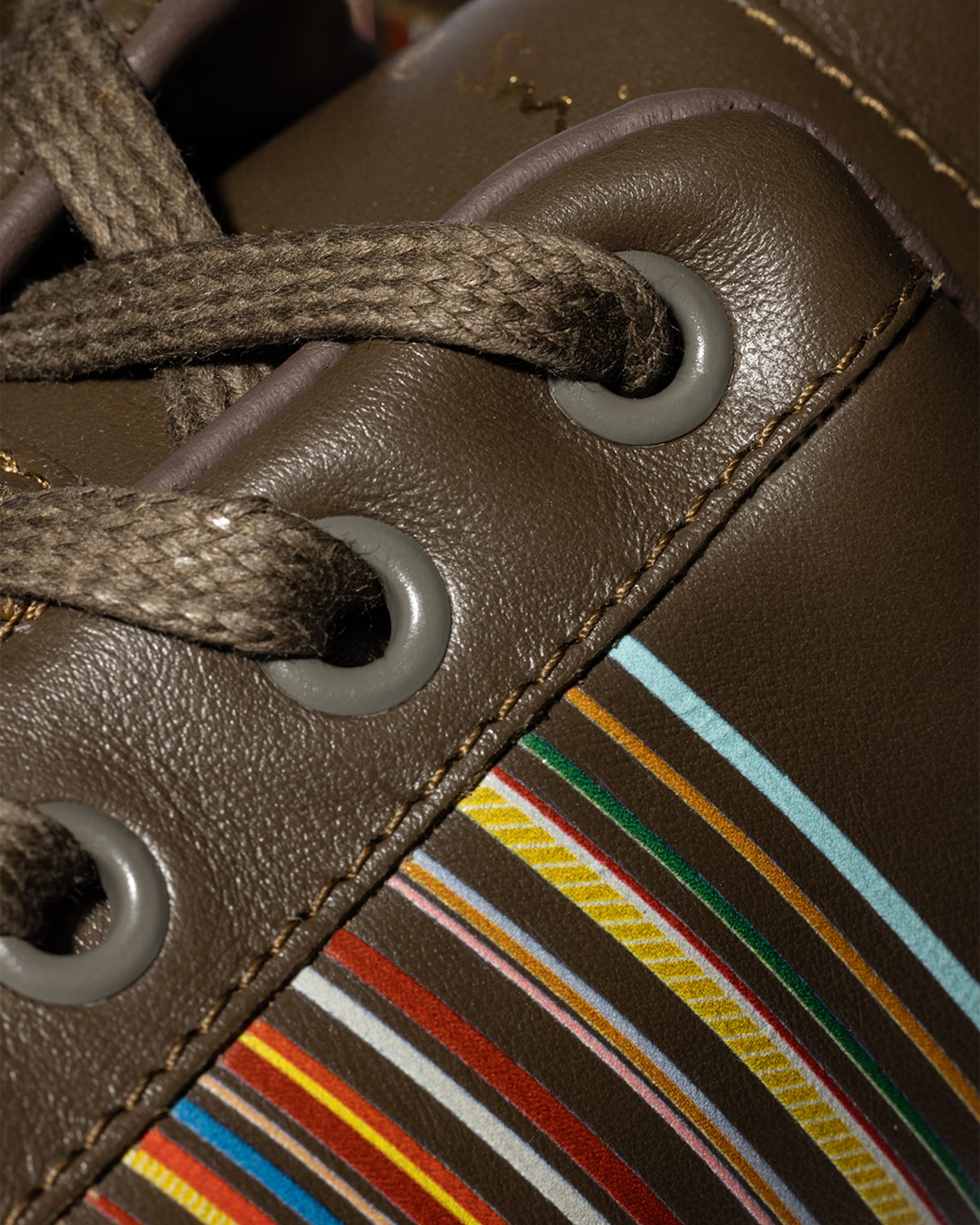 Detail View - Khaki Leather 'Hansen' Trainers Paul Smith
