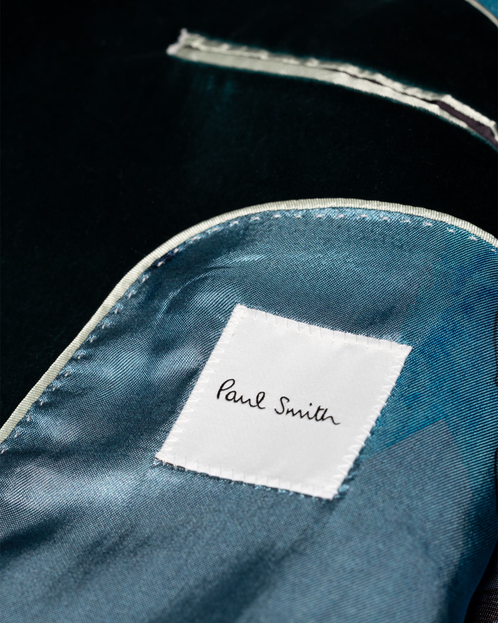 Detail View - Slim-Fit Teal Velvet Evening Blazer Paul Smith