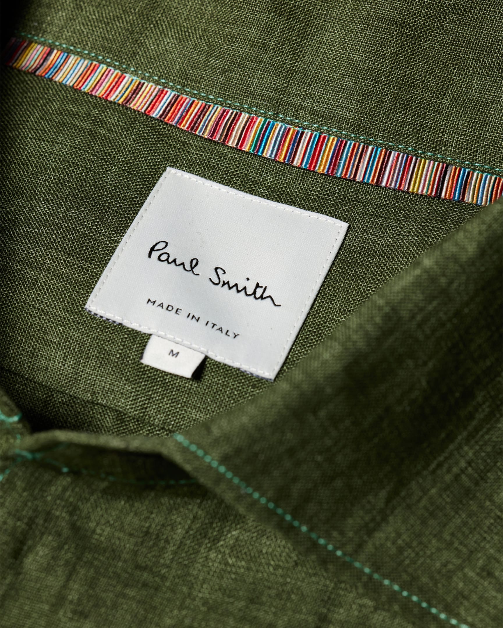 Detail View - Slim-Fit Dark Green Linen Shirt Paul Smith