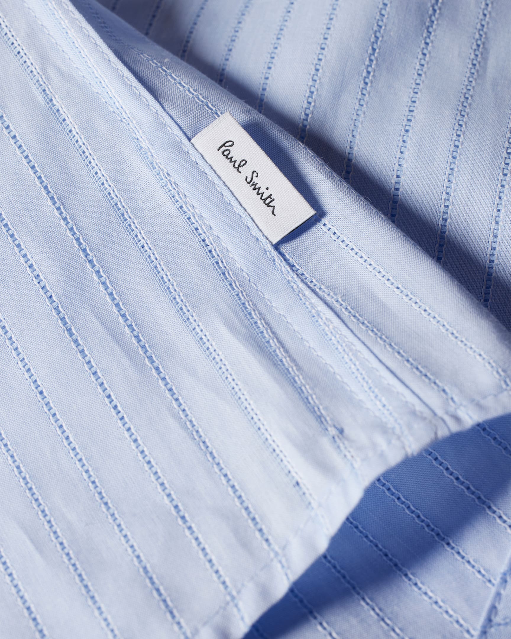 Detail View - Tailored-Fit Light Blue Perforated-Stripe Cotton Shirt Paul Smith